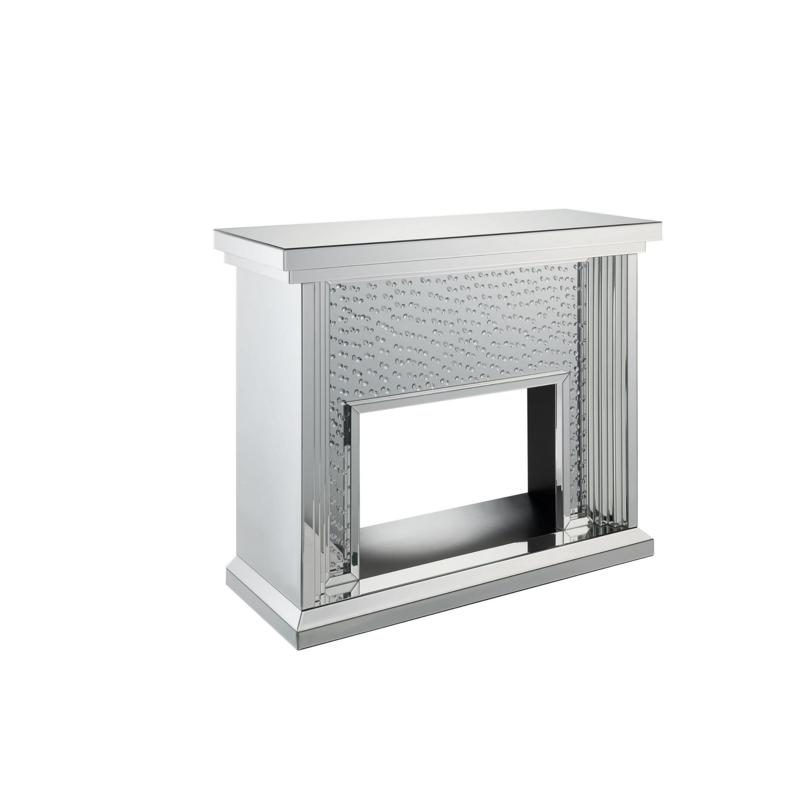 Faux Crystal Inlaid Wooden Electric Fireplace With Remote Controller, Silver