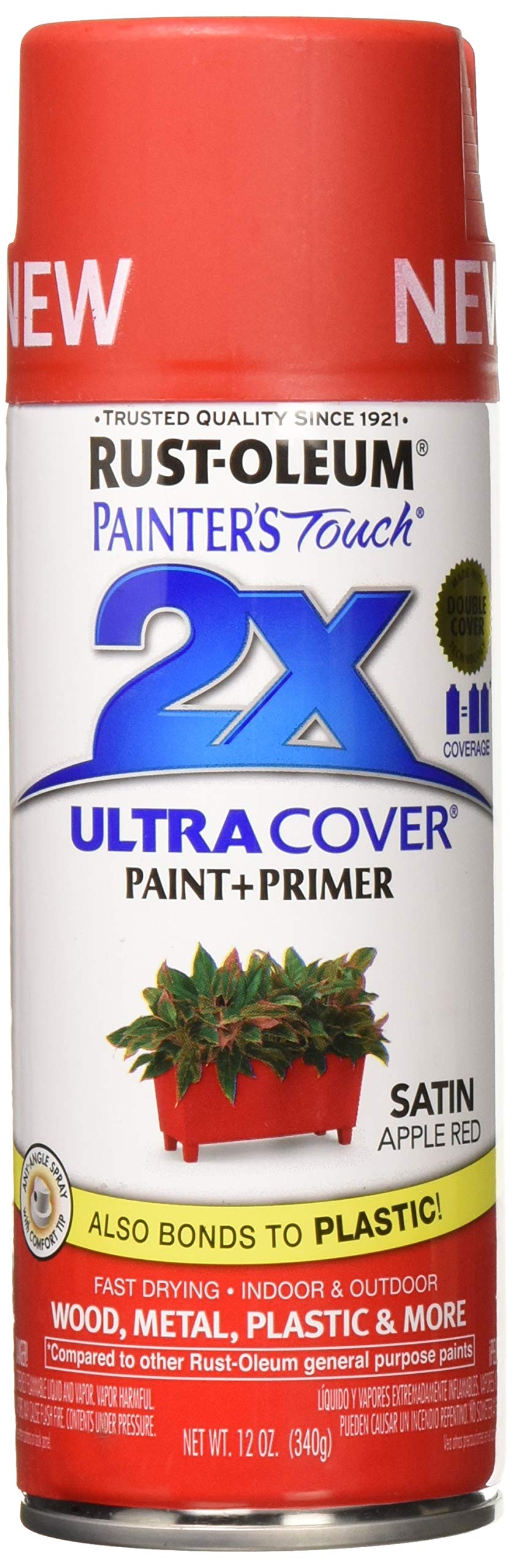 Rust-Oleum 315396 Painter'S Touch 2X Ultra Cover Spray Paint, 12 Oz, Satin Apple Red