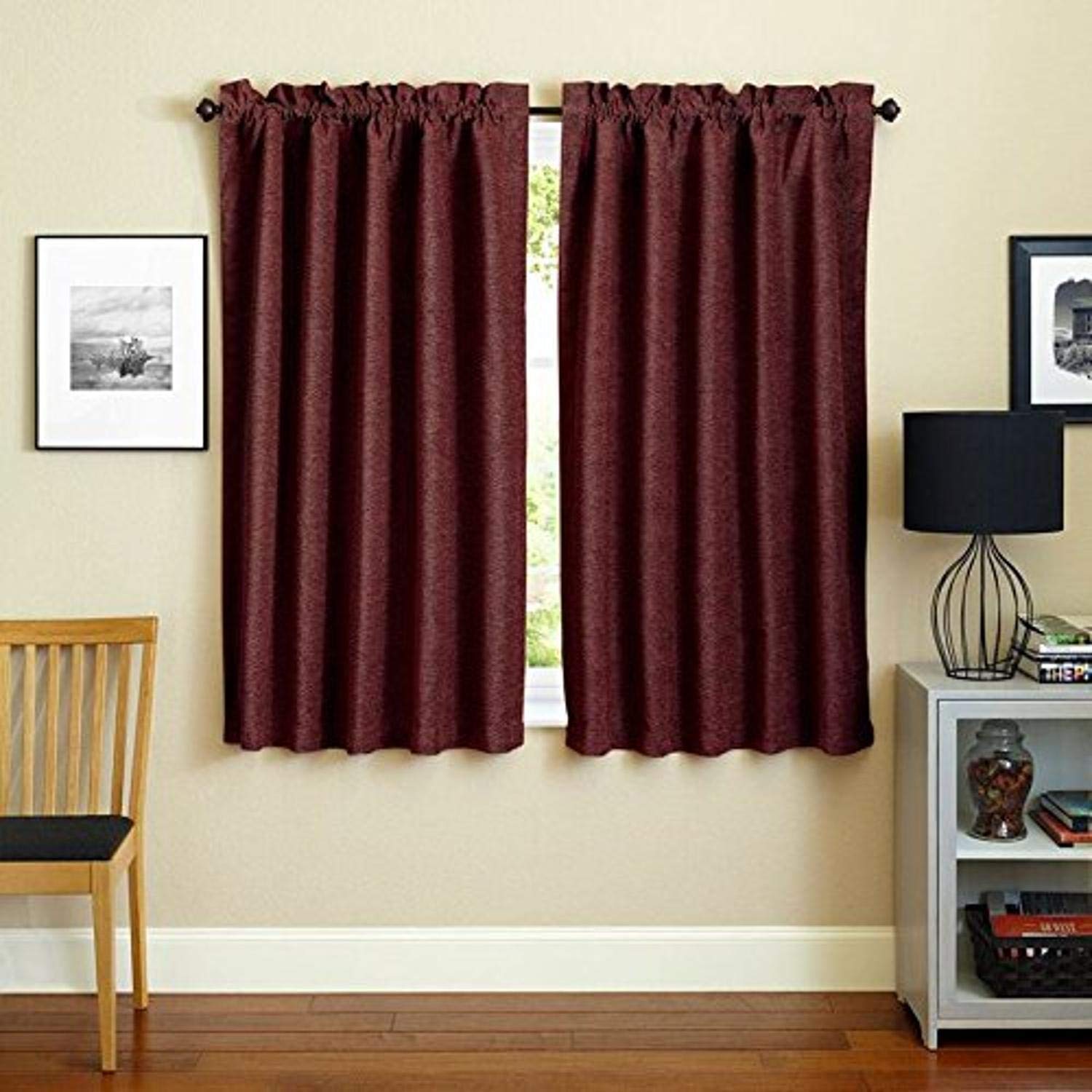 Blazing Needles 63-inch by 52-inch Patterned Jacquard Chenille Curtain Panels (Set of 2) - Bordeaux