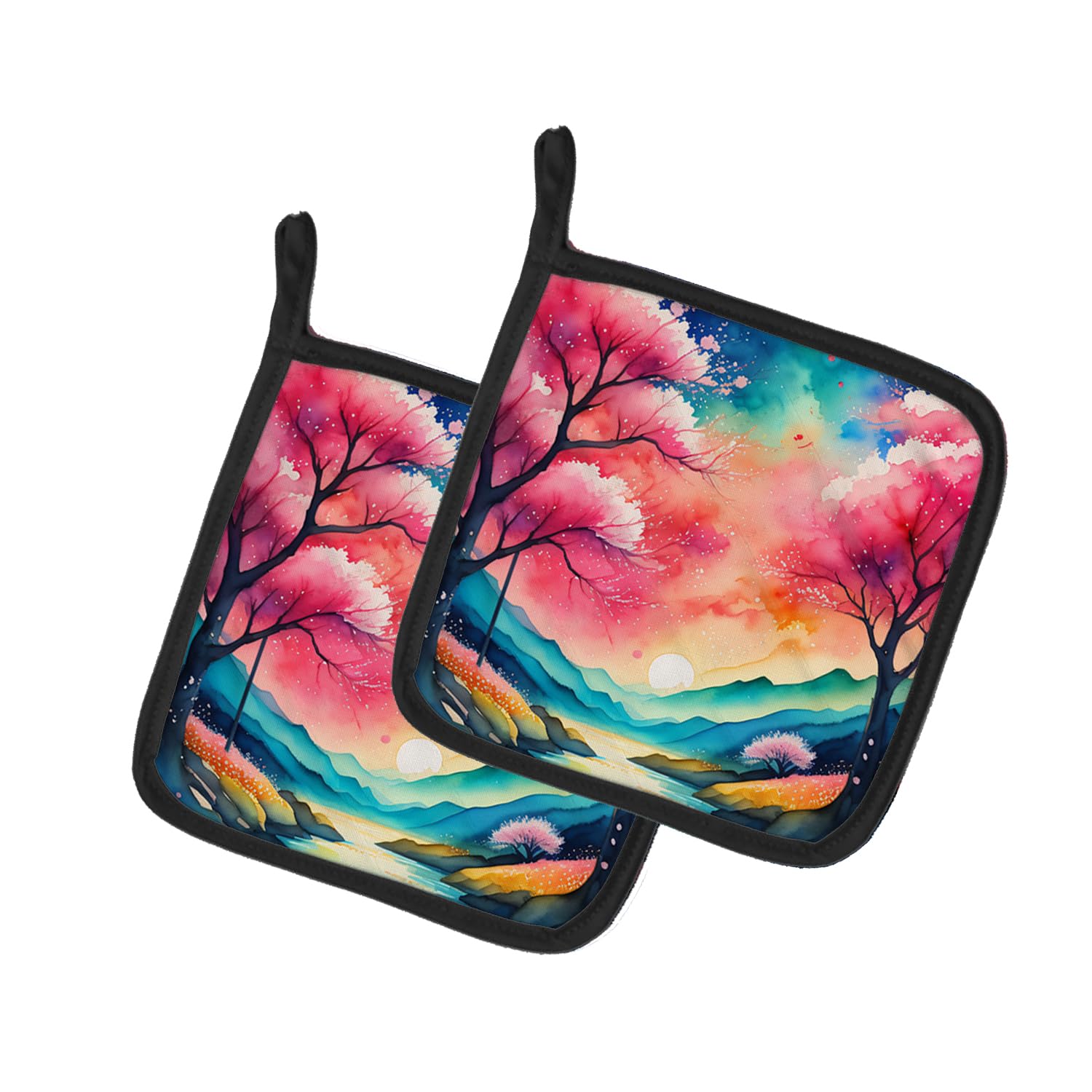 Colorful Cherry Blossoms Pair of Pot Holders