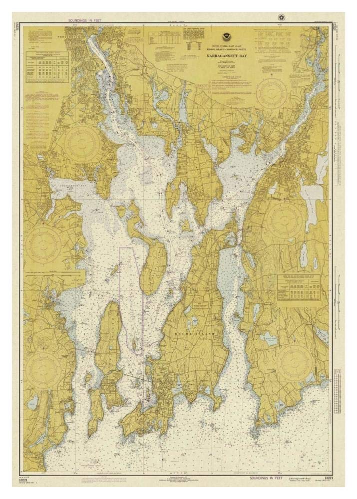 Nautical Chart - Narragansett Bay ca. 1975 - Sepia Tinted-Paper Art-30x42”