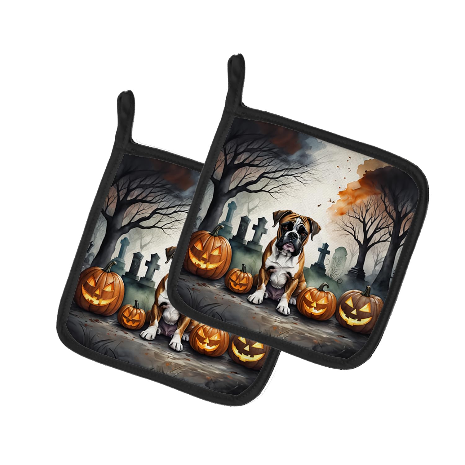 Boxer Spooky Halloween Pair of Pot Holders