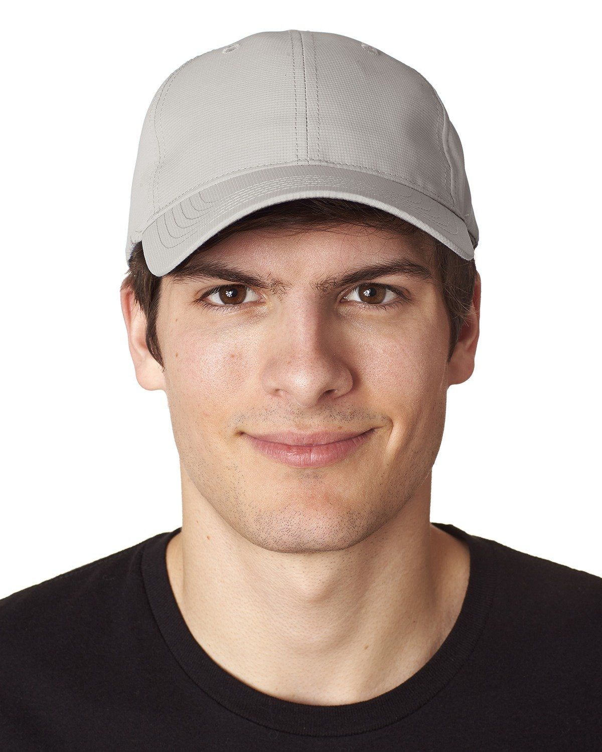 TH101 |TRIUMPH- Polyester Micro Jacquard performance mesh, six panel, unstructured, two-ply fabric front panel, moisture wicking grey mesh sweatband, anti-glare grey fabric under visor, self-fabric hook and loop closure- GREY