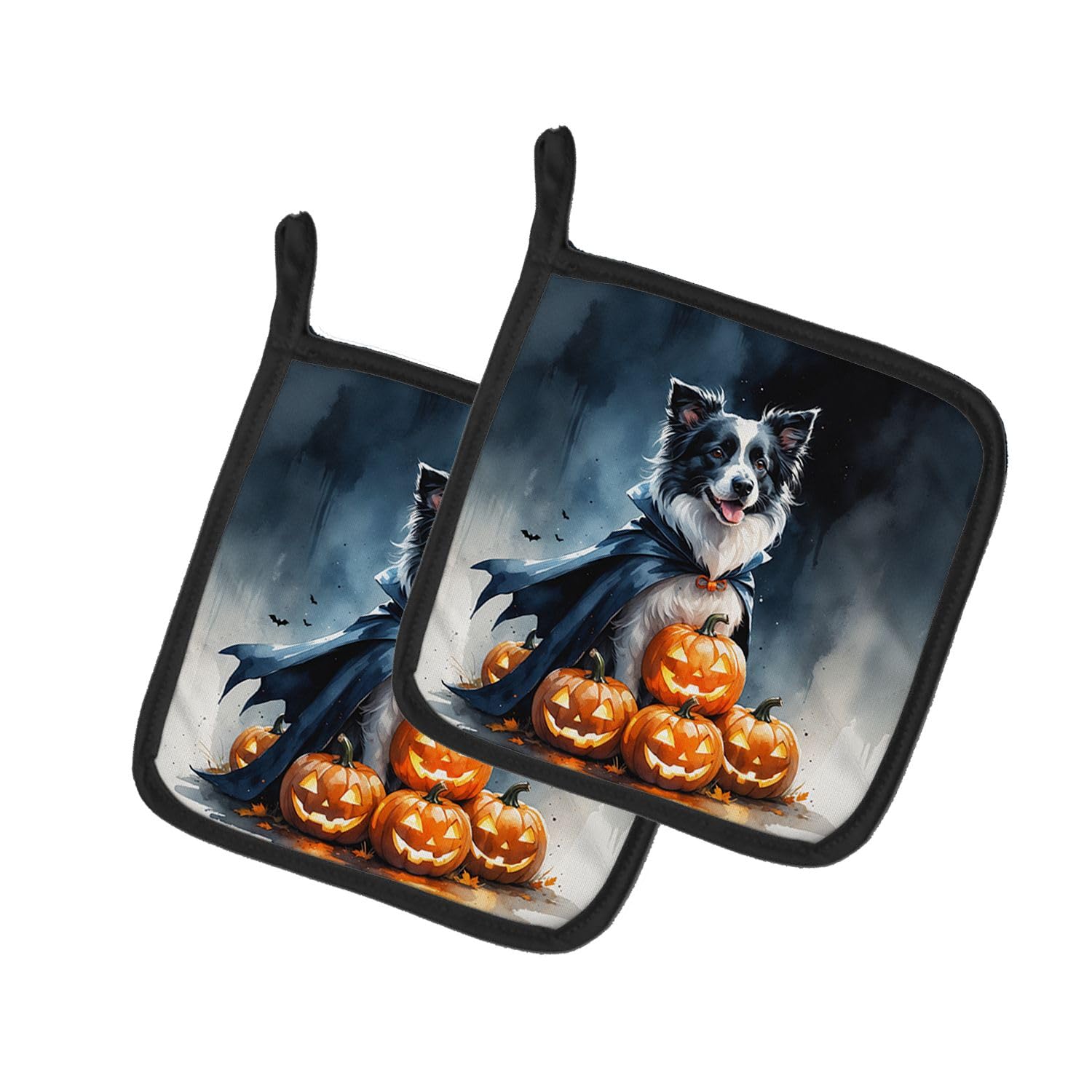 Carolines Treasures Border Collie Puppy Halloween Pair of Pot Holders Kitchen Heat Resistant Pot Holders Sets Oven Hot Pads for Cooking Baking BBQ, 7 1/2 x 7 1/2