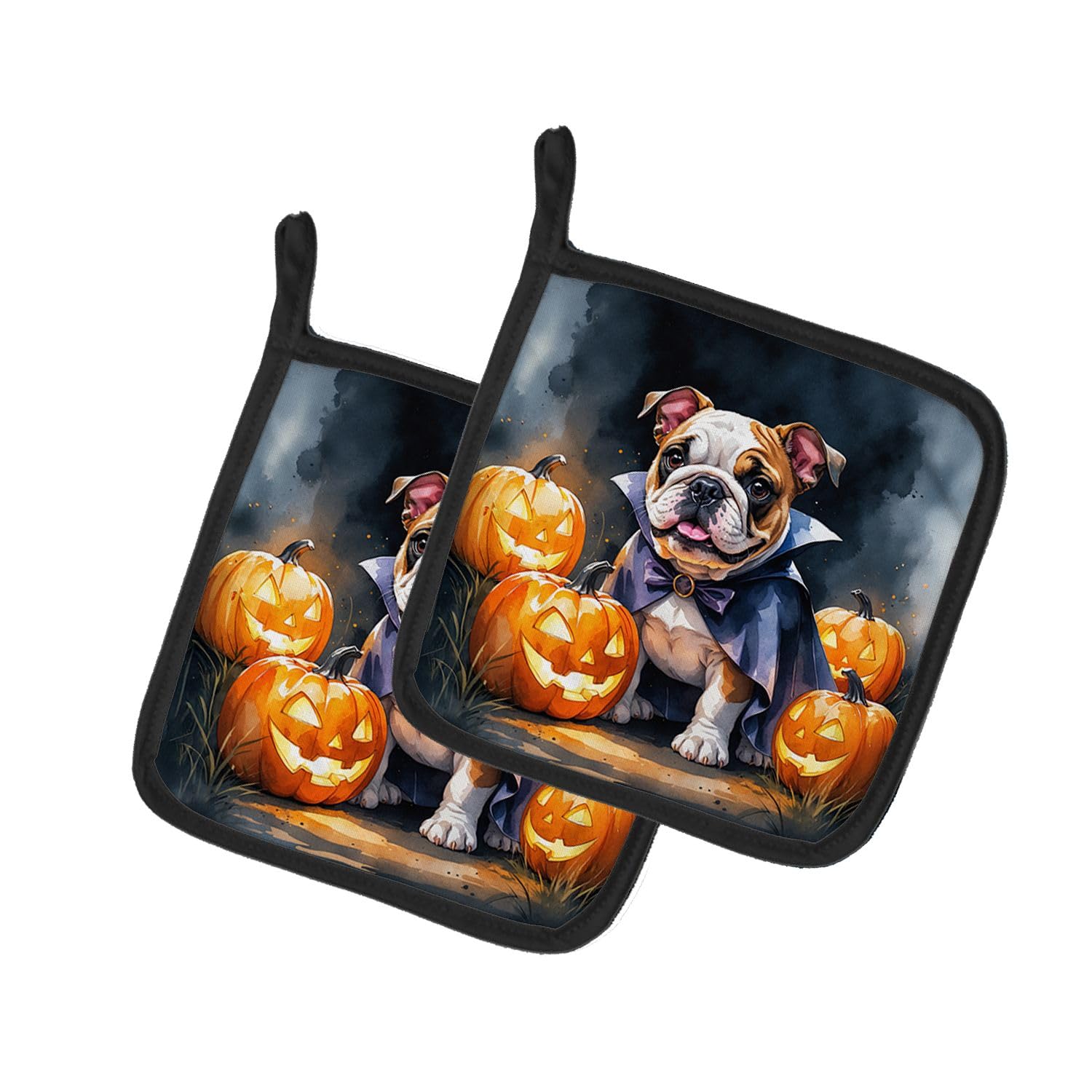 Carolines Treasures English Bulldog Puppy Halloween Pair of Pot Holders Kitchen Heat Resistant Pot Holders Sets Oven Hot Pads for Cooking Baking BBQ, 7 1/2 x 7 1/2