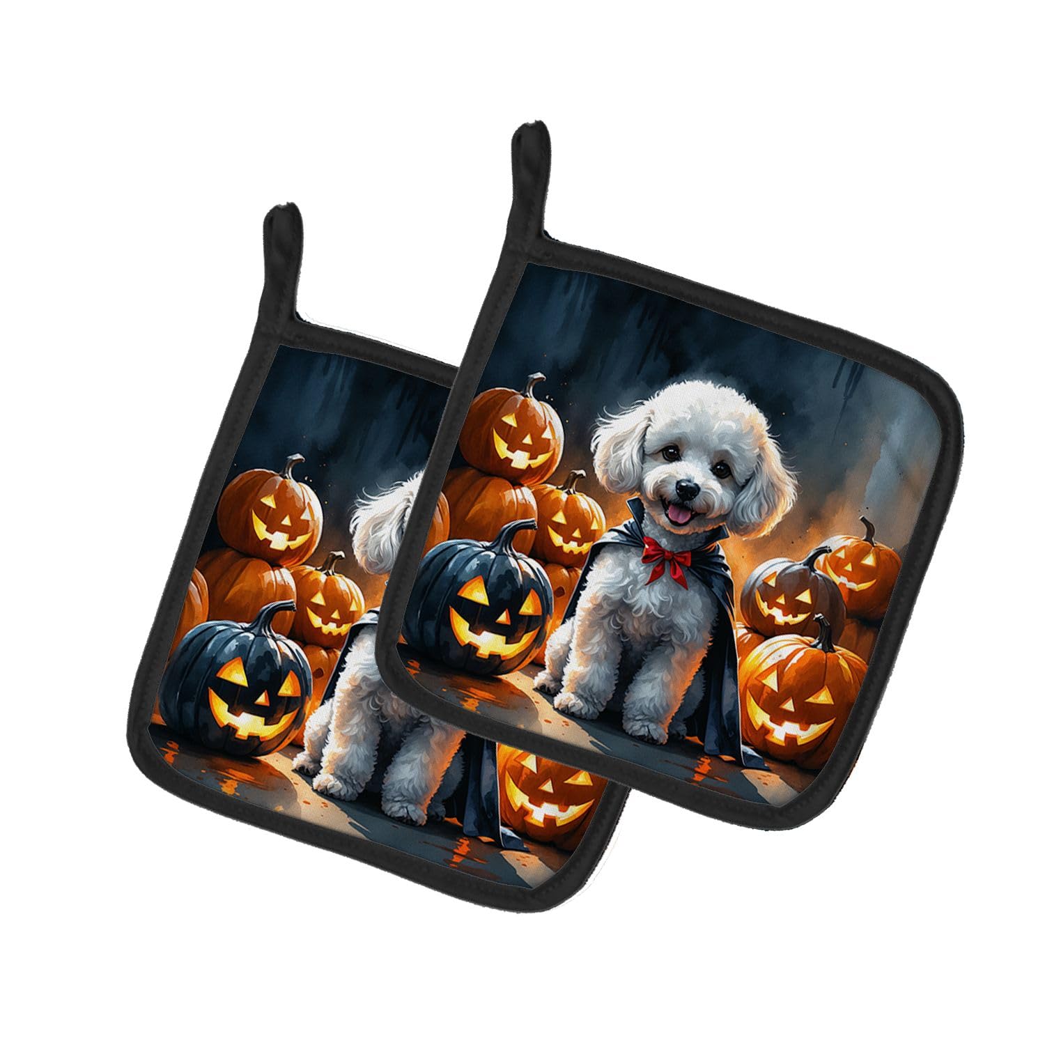 Carolines Treasures White Poodle Puppy Halloween Pair of Pot Holders Kitchen Heat Resistant Pot Holders Sets Oven Hot Pads for Cooking Baking BBQ, 7 1/2 x 7 1/2