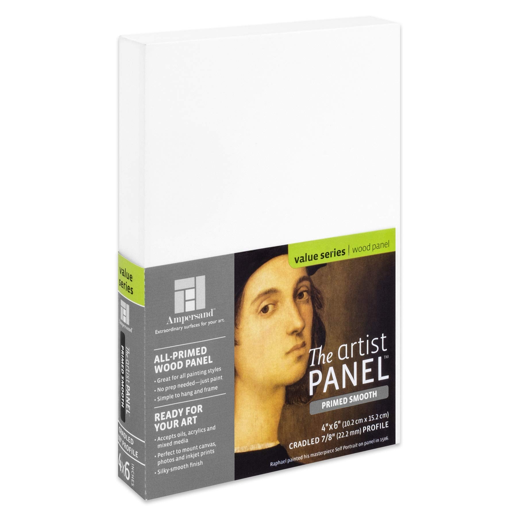 Ampersand Art Supply Wood Gesso Artist Painting Panel: Primed Smooth, 4 X 6, 7/8 Cradled Profile