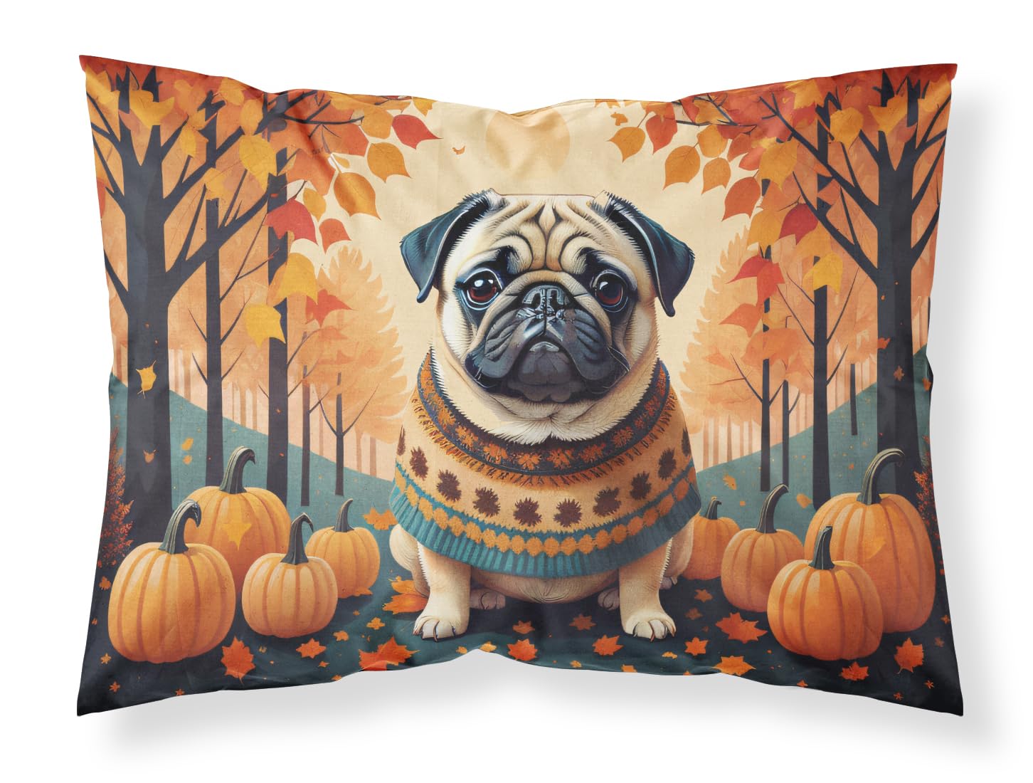 Carolines Treasures DAC1065PILLOWCASE Fawn Pug Fall Fabric Standard Pillowcase Lightweight Super Soft Easy Care Decorative Artwork Pillowcase, Standard