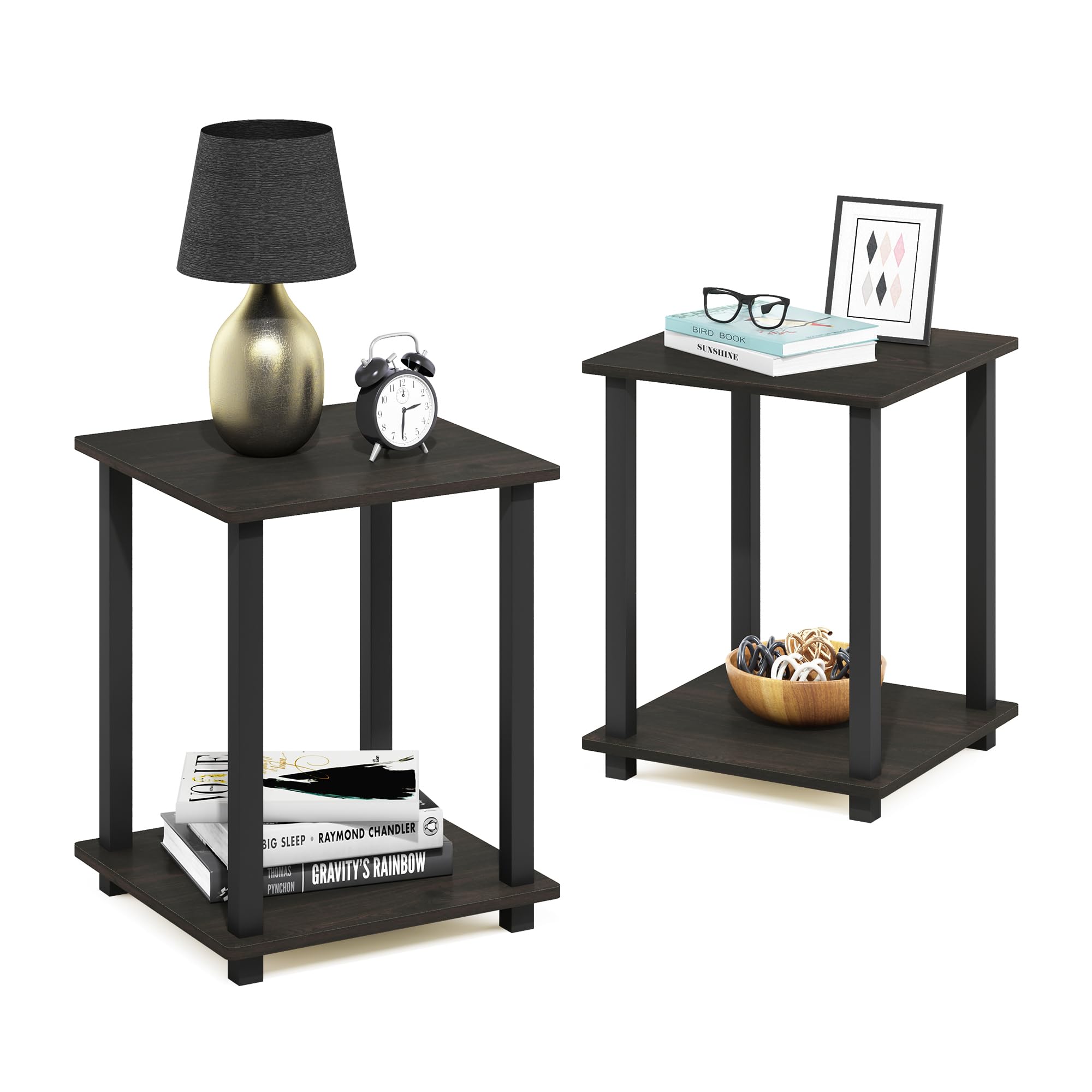 Furinno 12127EX/BK Simplistic End Table, Set of Two, Espresso/Black