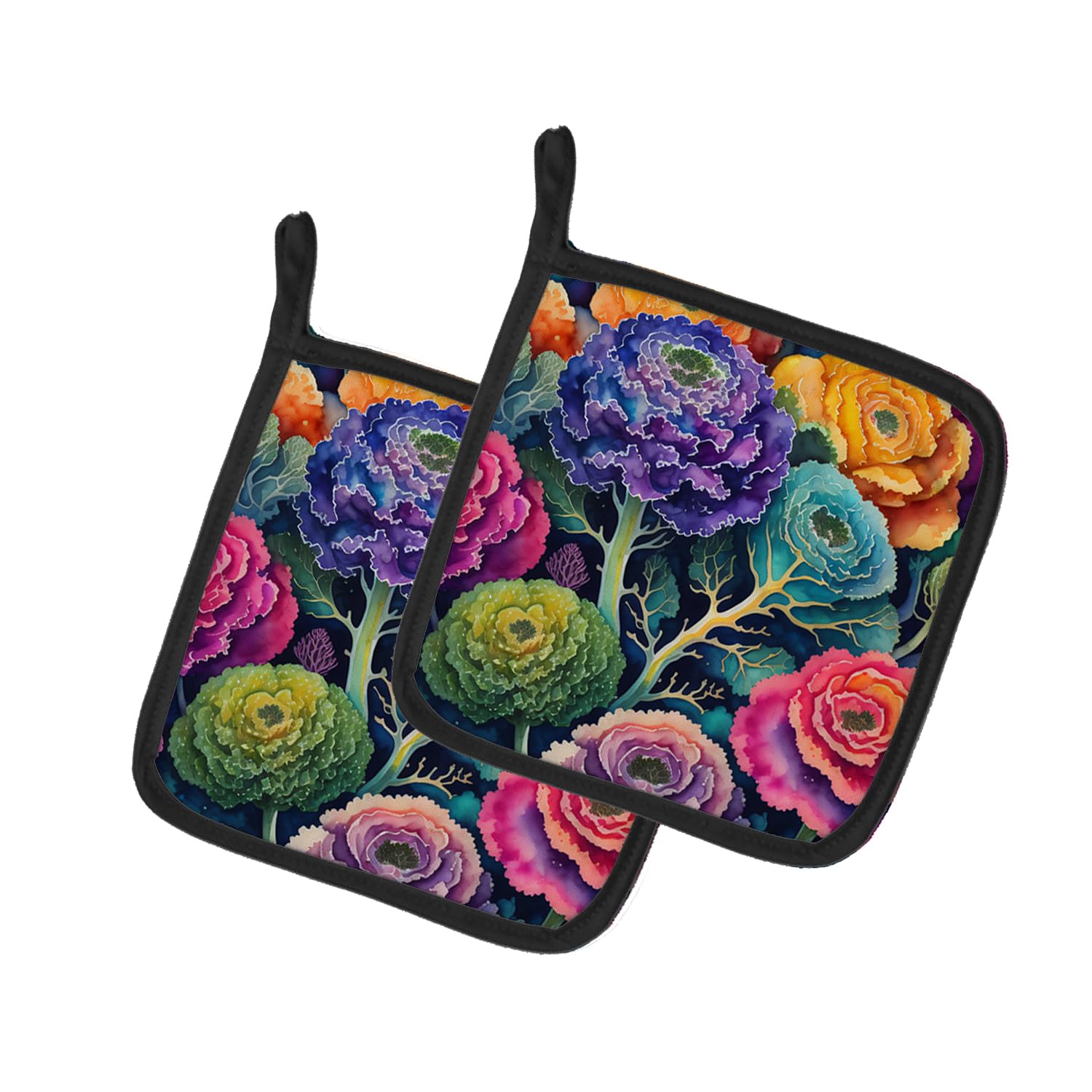 Colorful Ornamental Kale Pair of Pot Holders