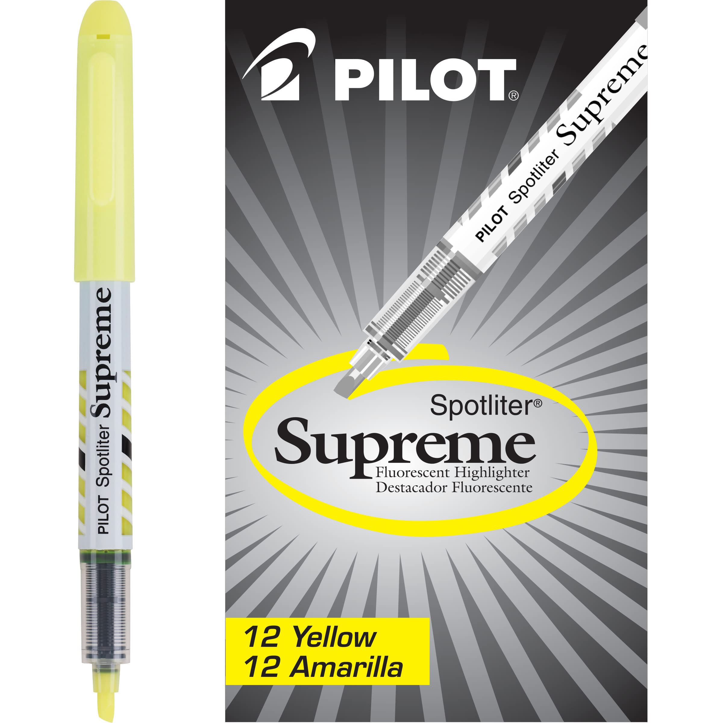 Pilot Spotliter Supreme Fluorescent Highlighters, Chisel Tip, Yellow, 12-Pack (16008)