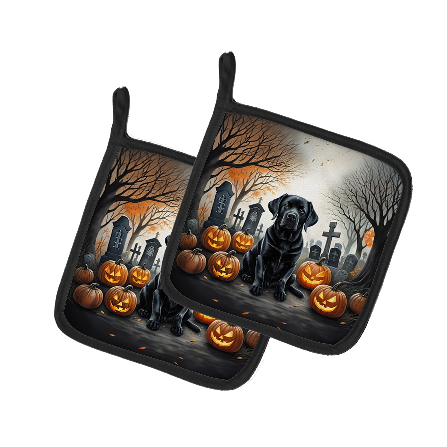 Black Labrador Retriever Spooky Halloween Pair of Pot Holders