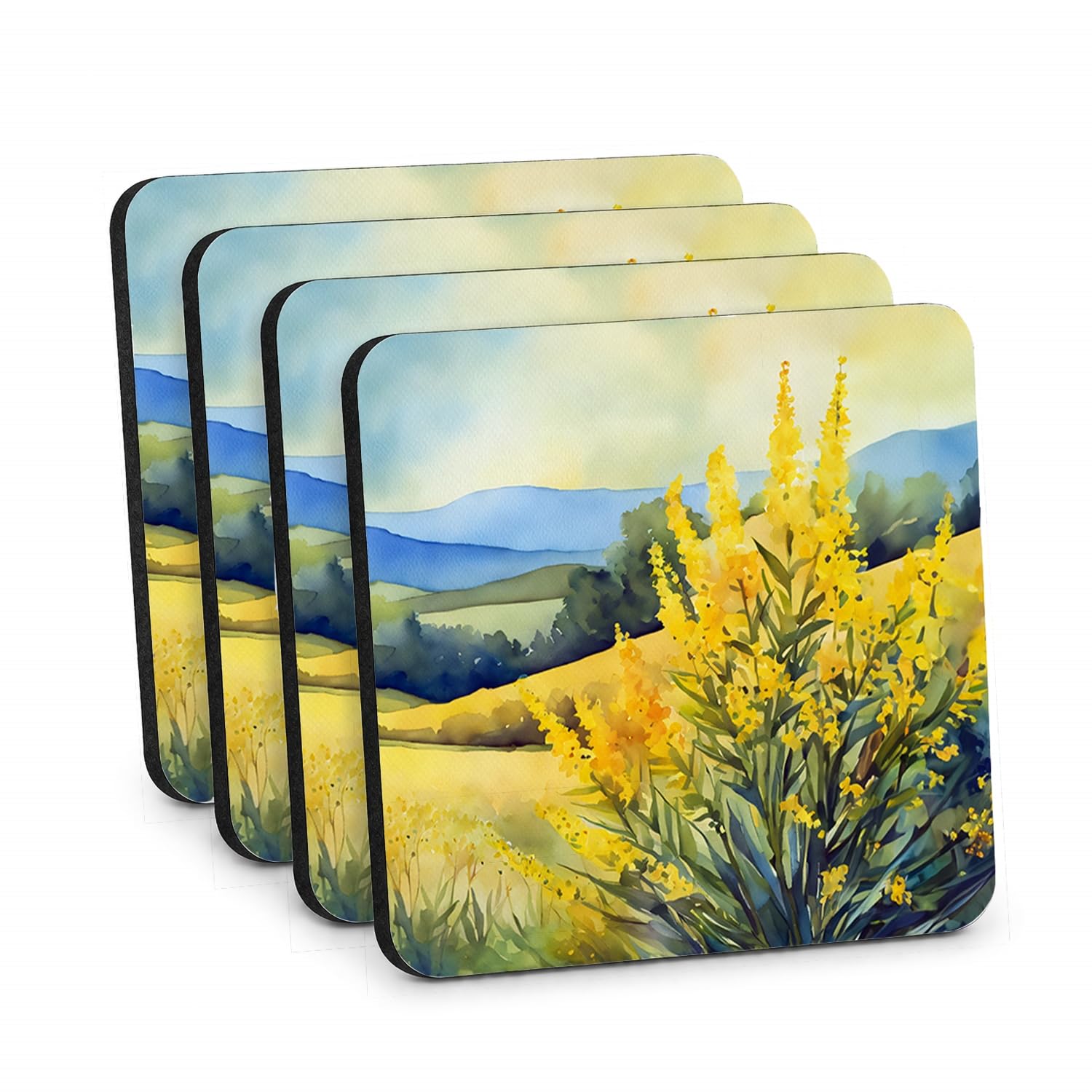 Carolines Treasures Kentucky Goldenrod in Watercolor Foam Coasters Set of 4 Cup Coasters for Indoor Outdoor, Tabletop Protection, Anti Slip, Mouse pad Material