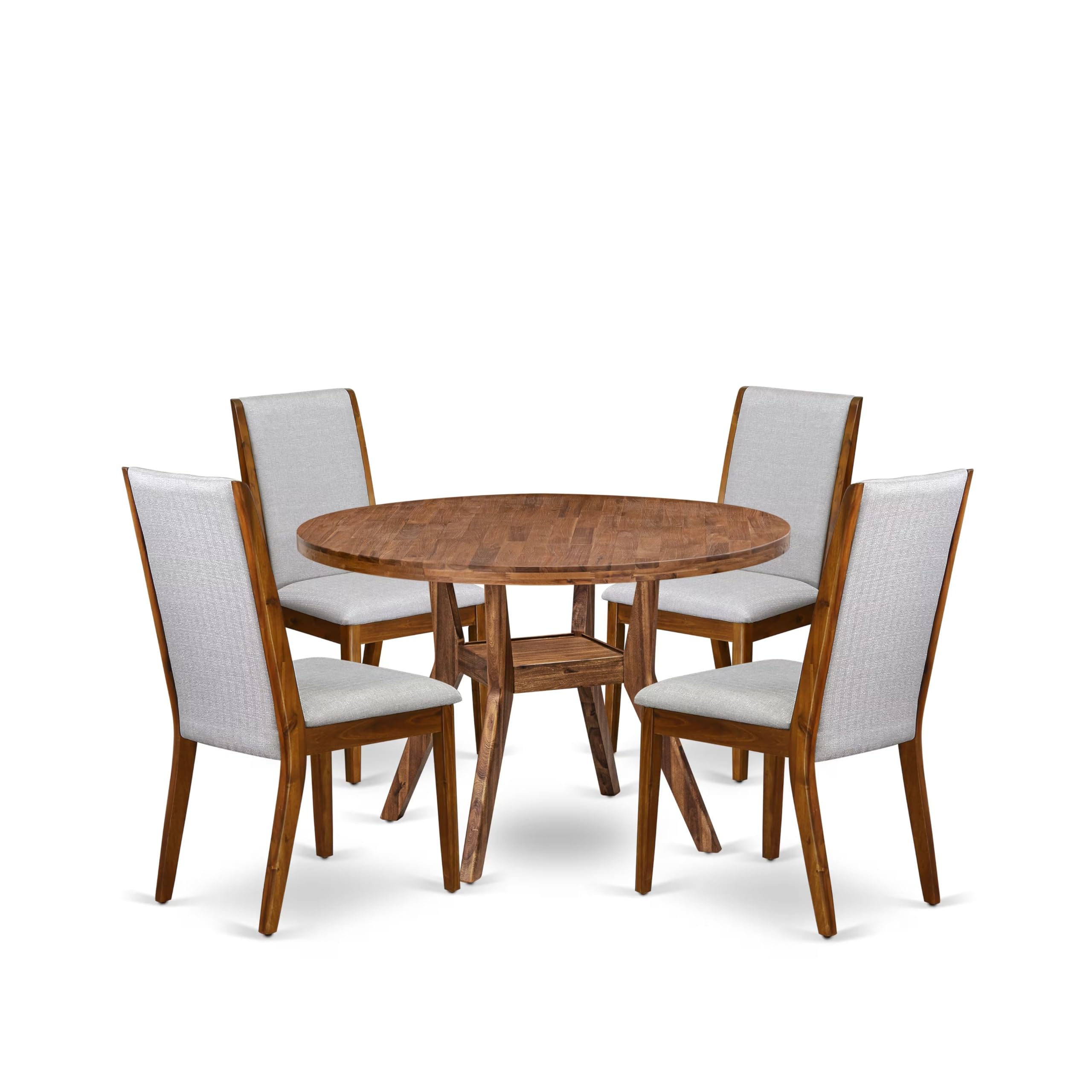 5-Pc Mid-Century Kitchen Set A Pedestal Table, 4 Grey Fabric Kitchen Chairs