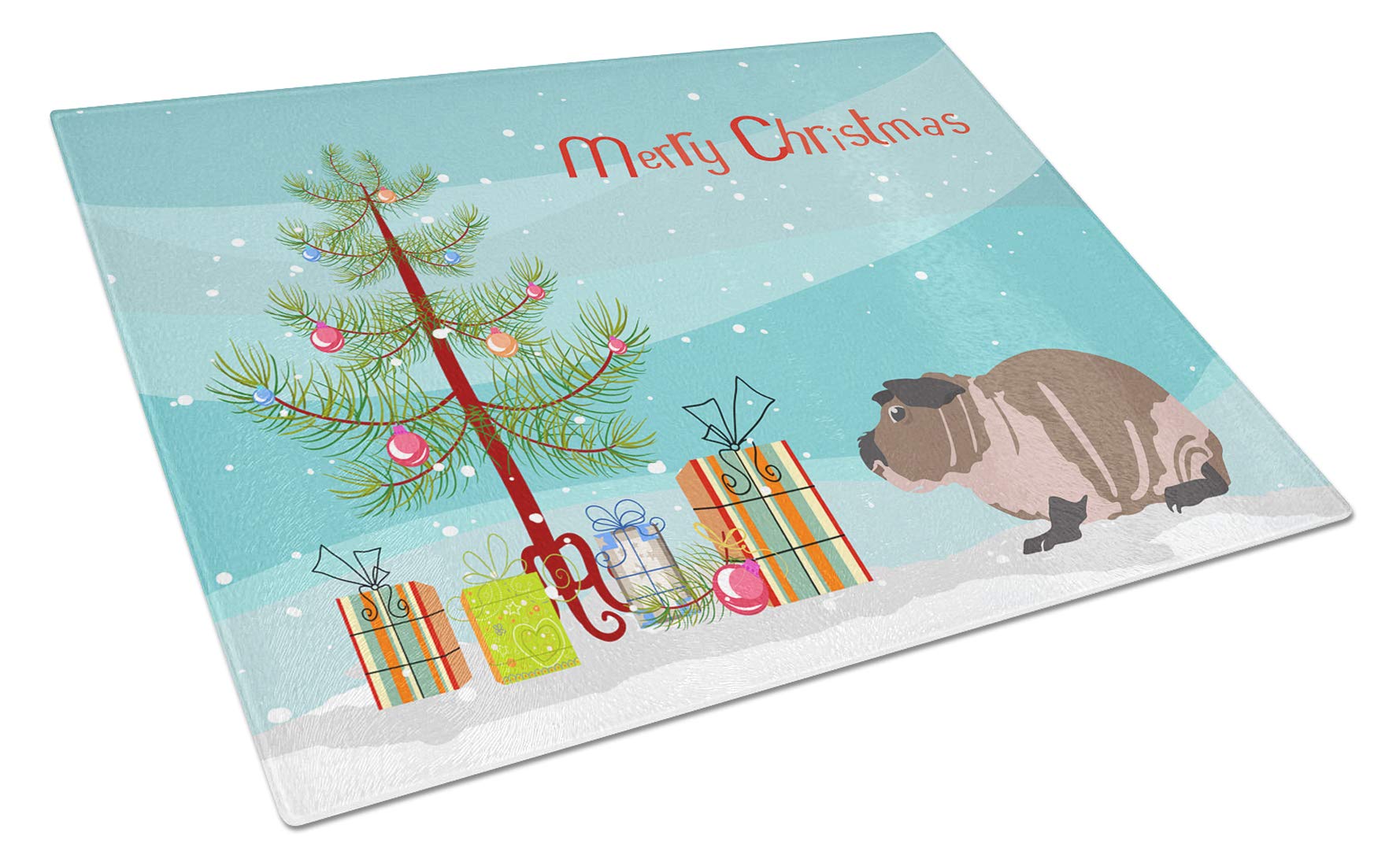 Carolines Treasures CK4447LCB Skinny Guinea Pig Merry Christmas Glass Cutting Board Large Decorative Tempered Glass Kitchen Cutting and Serving Board Large Size Chopping Board