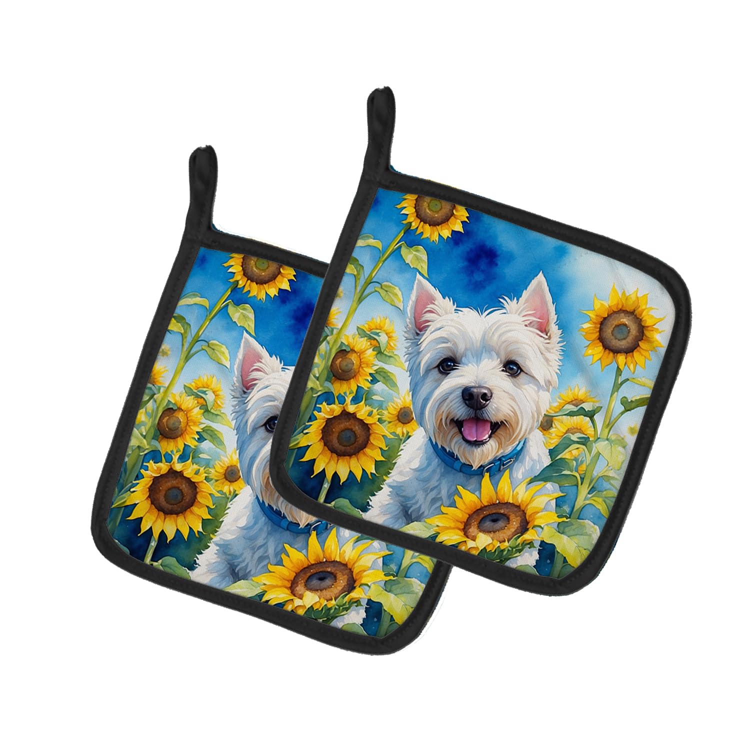 Westie in Sunflowers Pair of Pot Holders