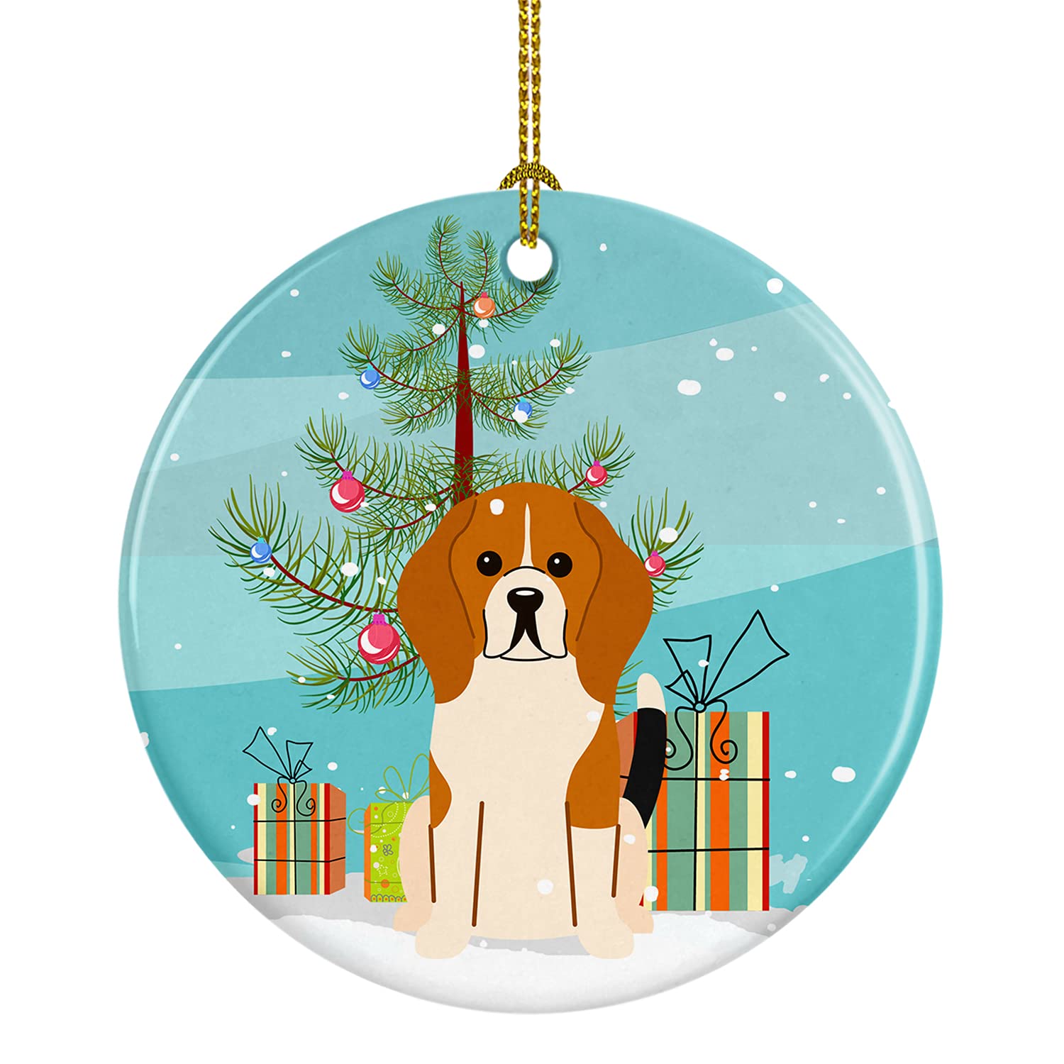 Carolines Treasures Merry Christmas Tree Beagle Tricolor Ceramic Ornament