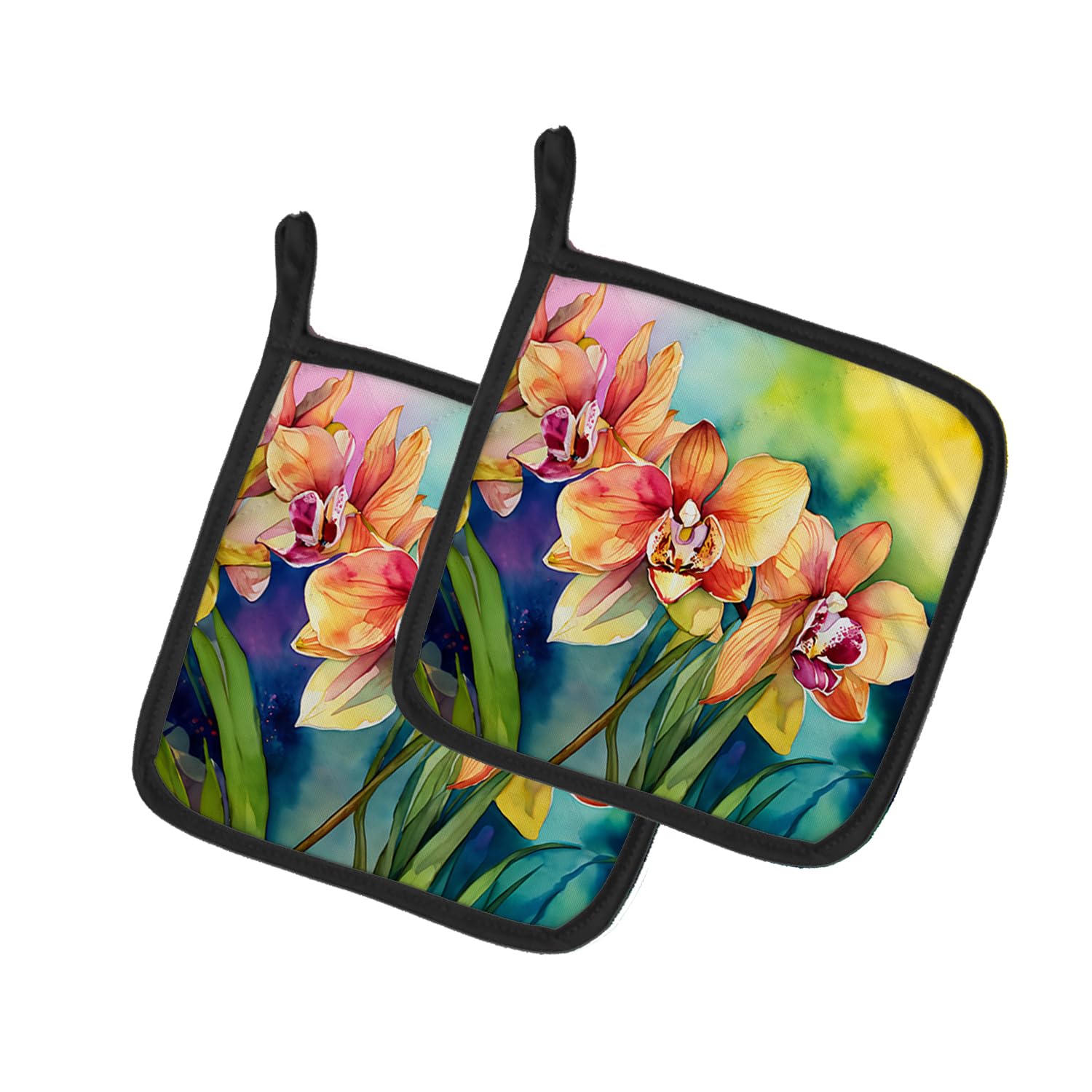 Orchids in Watercolor Pair of Pot Holders