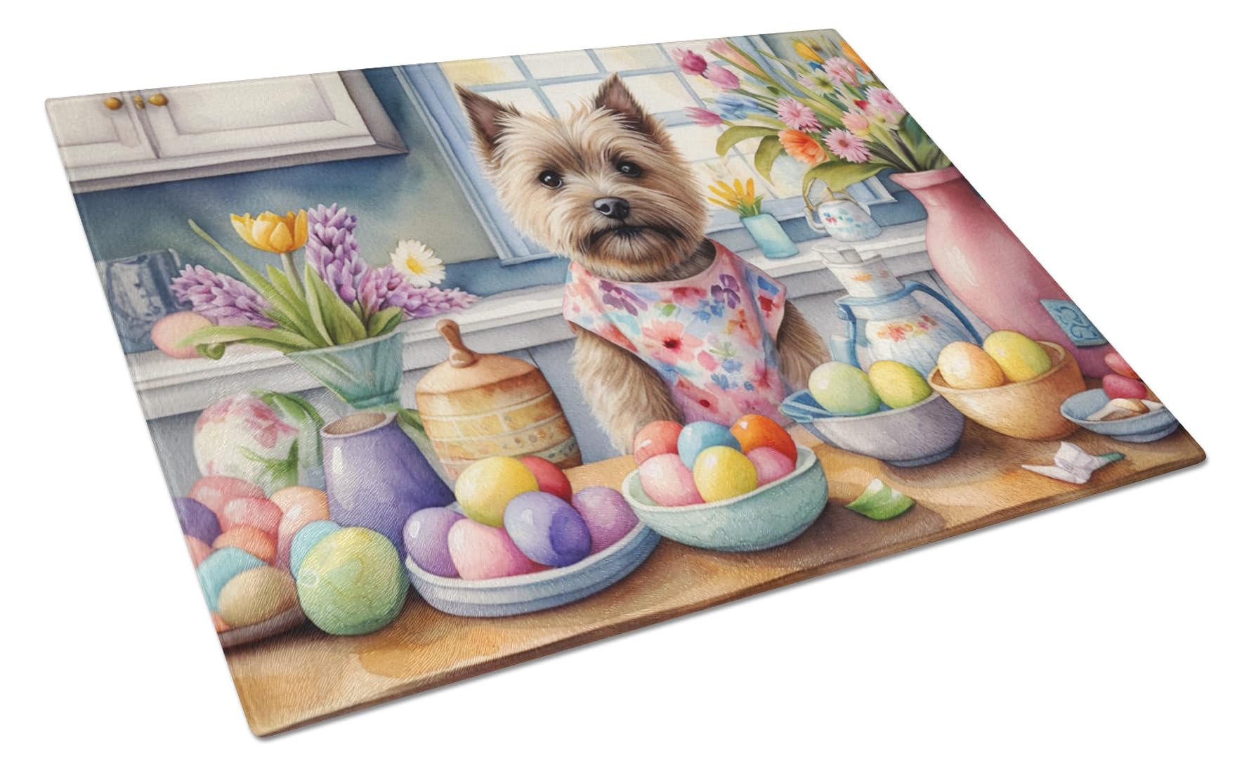 Carolines Treasures DAC6780LCB Decorating Easter Cairn Terrier Glass Cutting Board Decorative Tempered Glass Kitchen Cutting and Serving Board Large Size Chopping Board