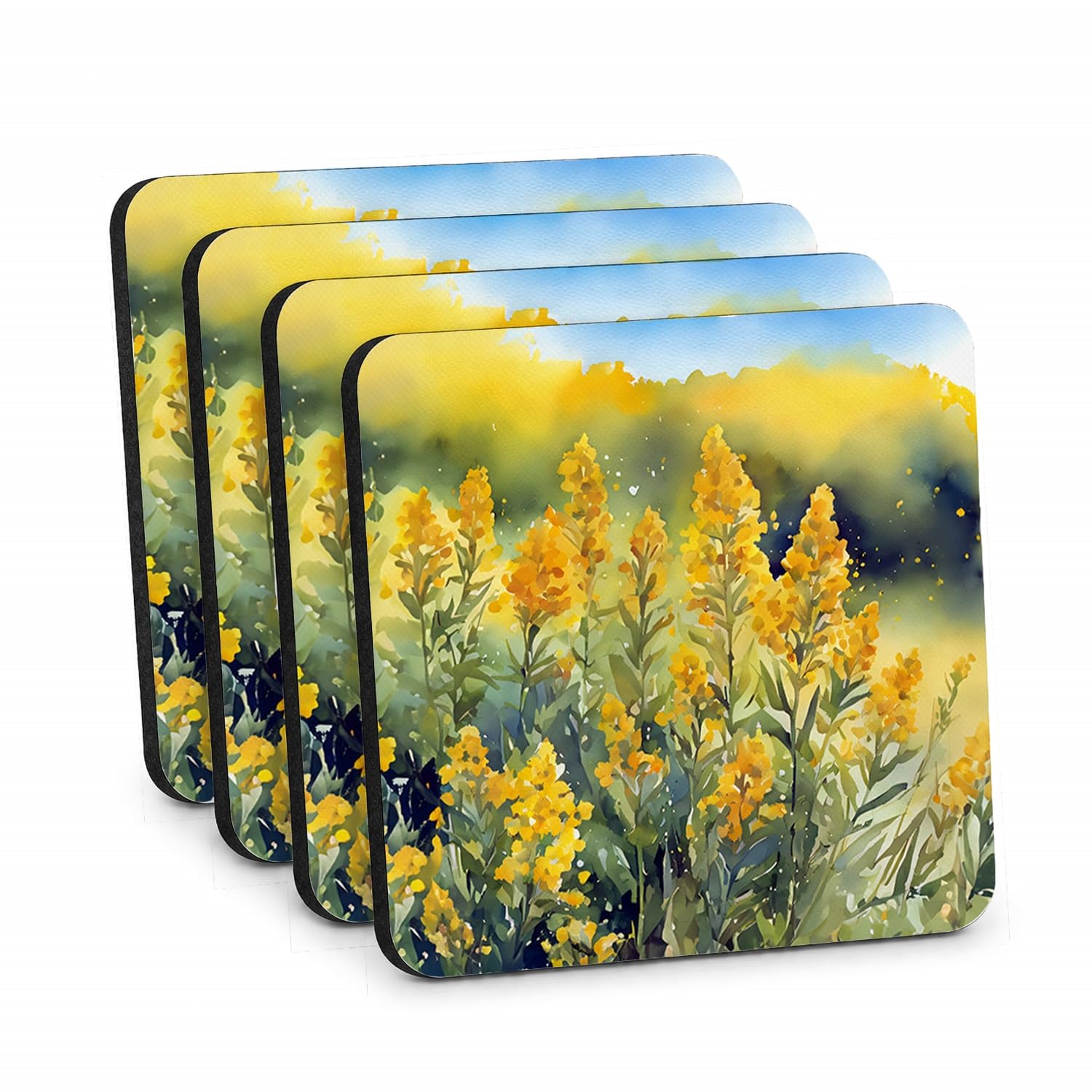 Carolines Treasures Nebraska Goldenrod in Watercolor Foam Coasters Set of 4 Cup Coasters for Indoor Outdoor, Tabletop Protection, Anti Slip, Mouse pad Material
