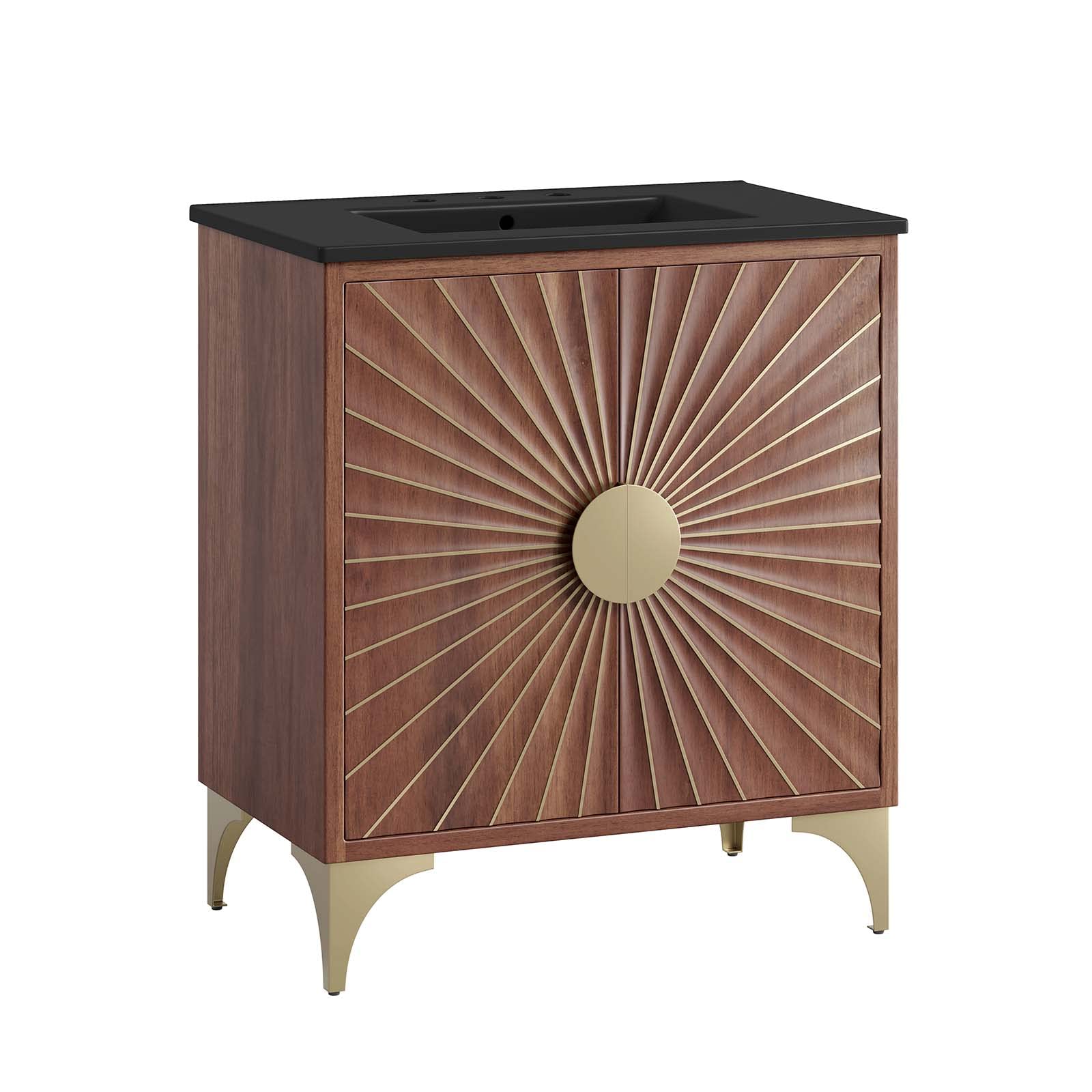 Modway Daylight Bathroom Vanity Cabinet With Ceramic Sink Basin, 30 Inch, Black Walnut