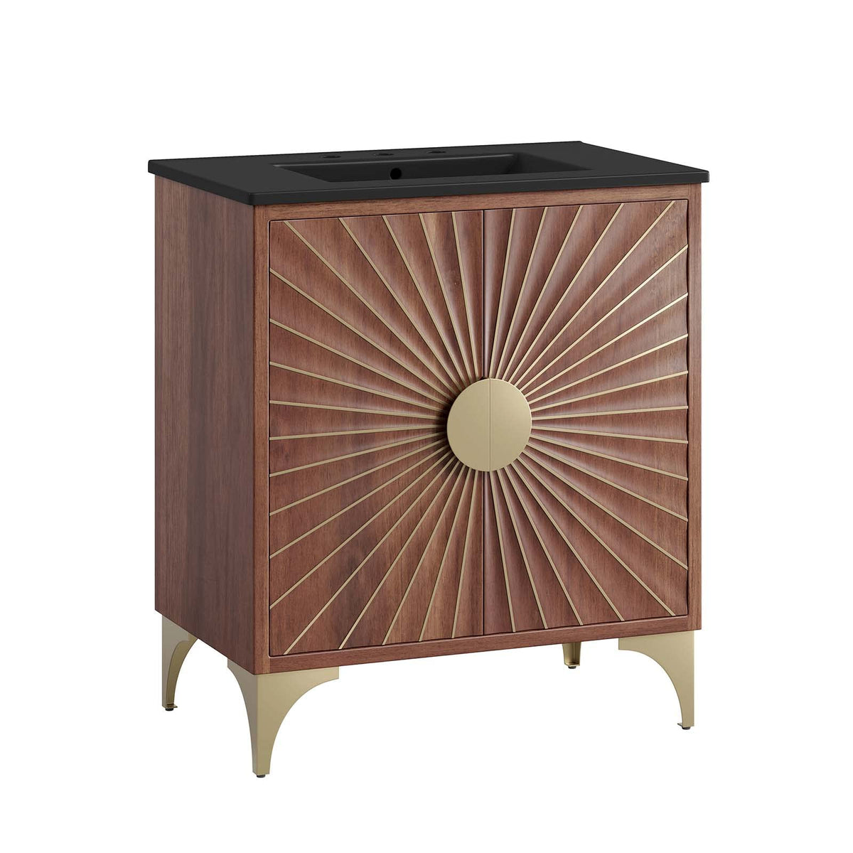 Modway Daylight Bathroom Vanity Cabinet With Ceramic Sink Basin, 30 Inch, Black Walnut