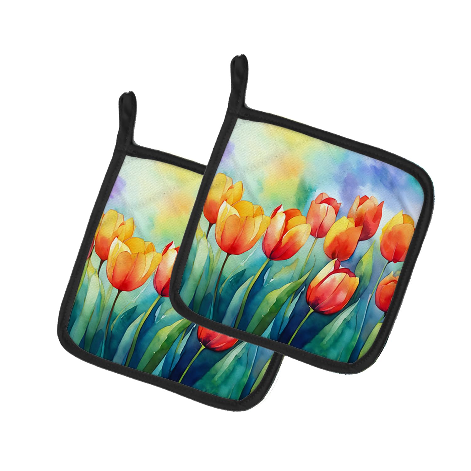 Tulips in Watercolor Pair of Pot Holders