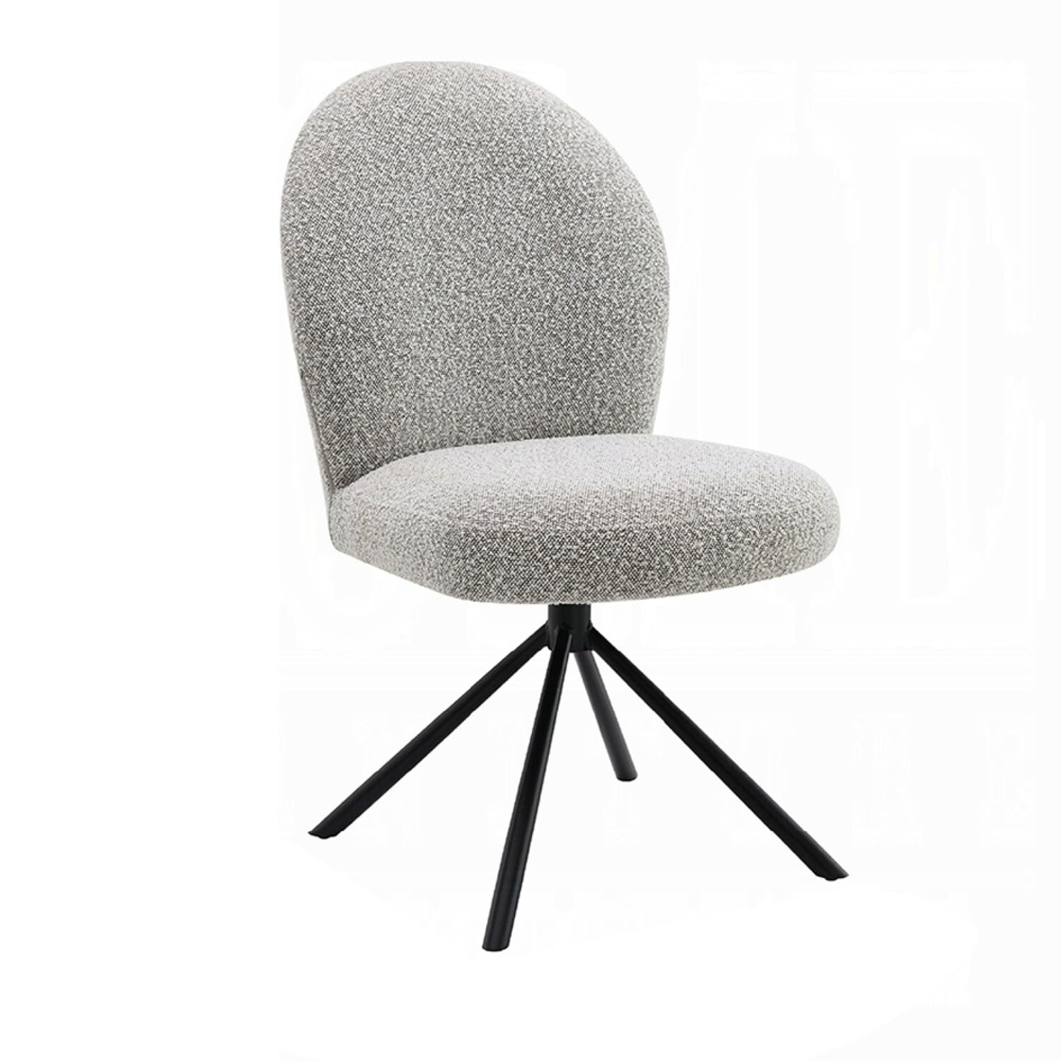 Veton Swivel Side Dining Chair Set of 2, Gray Boucle, Black Metal Base