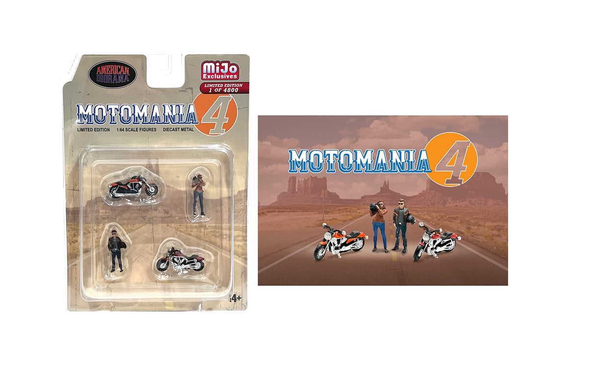 American Diorama Motomania 4 1:64 Metal Figures Set Ad-76504 (2 Figures + 2 Motorcycles)