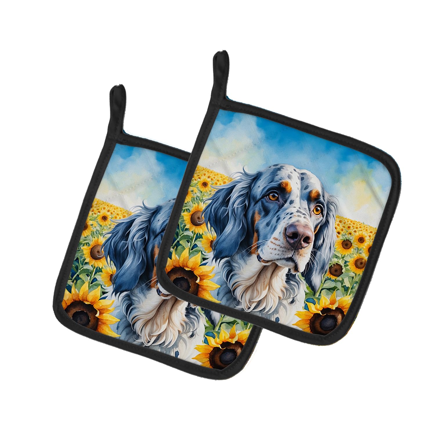 English Setter in Sunflowers Pair of Pot Holders