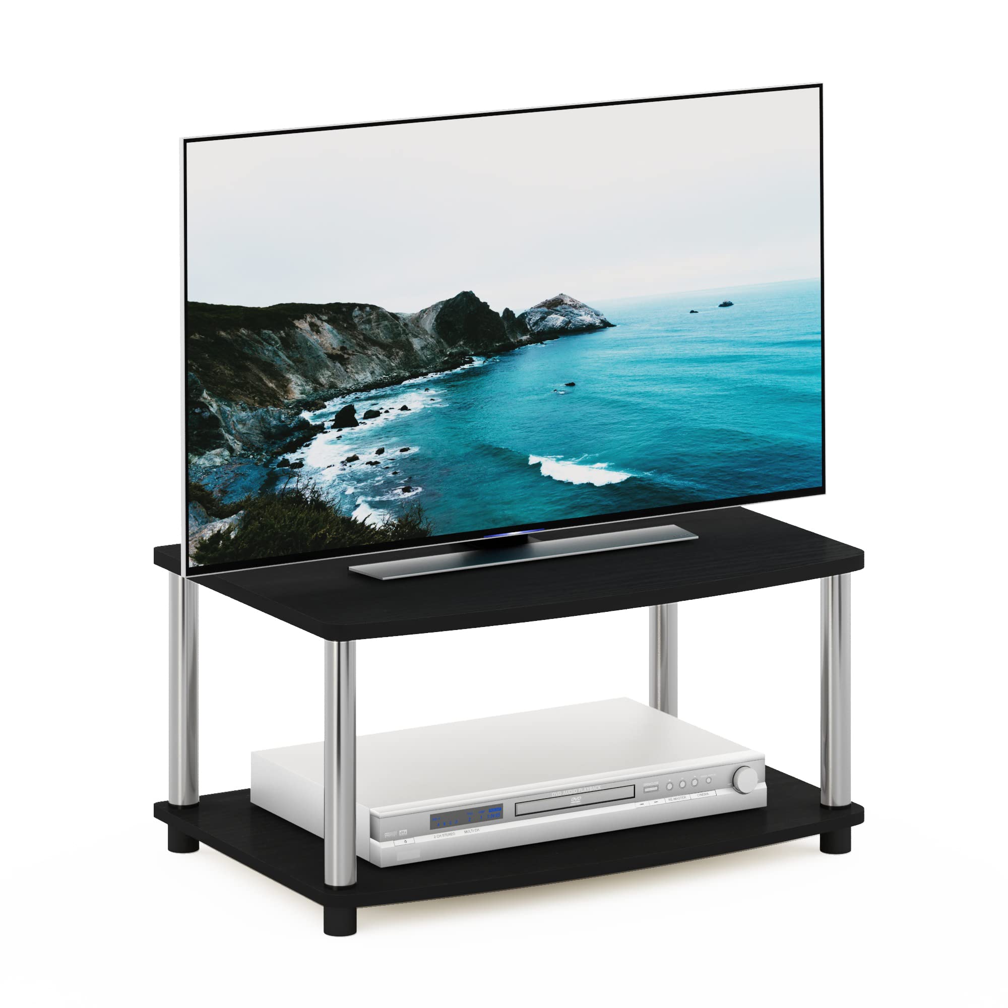 Furinno Turn-N-Tube No Tools 2-Tier Elevated TV Stands, Americano/Chrome