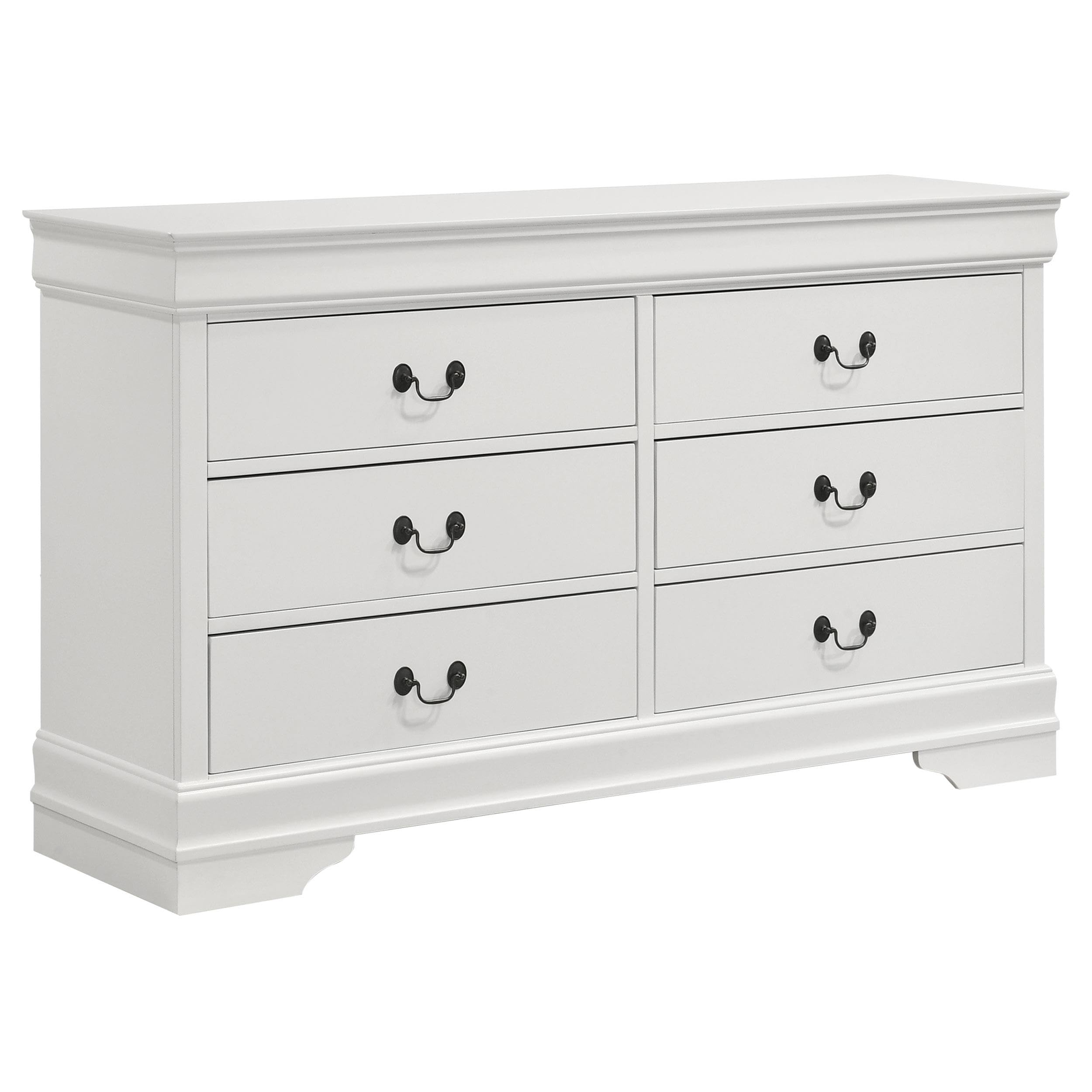 Nim Wide Dresser, 6 Storage Drawers, Classic White Molded Trim Edges