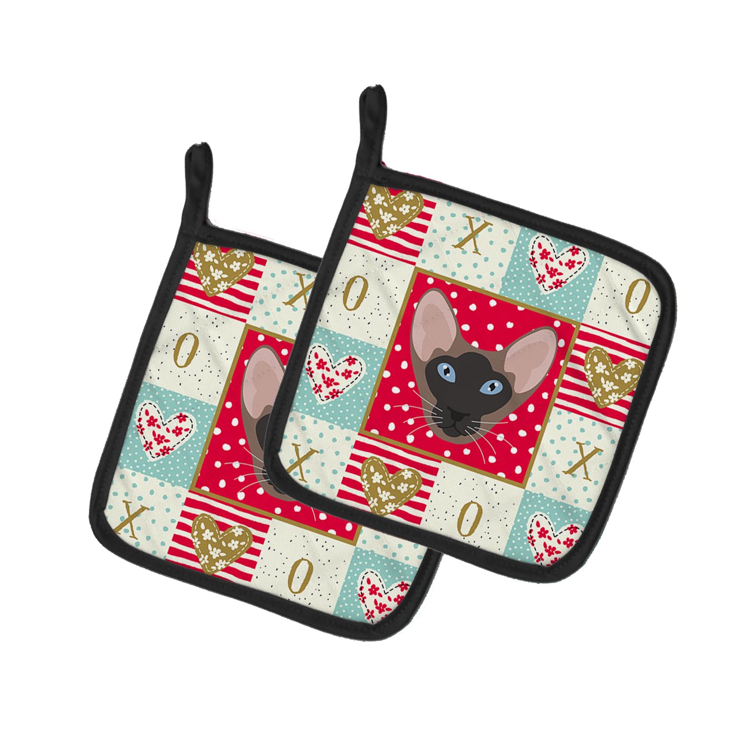 Oriental Bicolor Cat Love Pair of Pot Holders