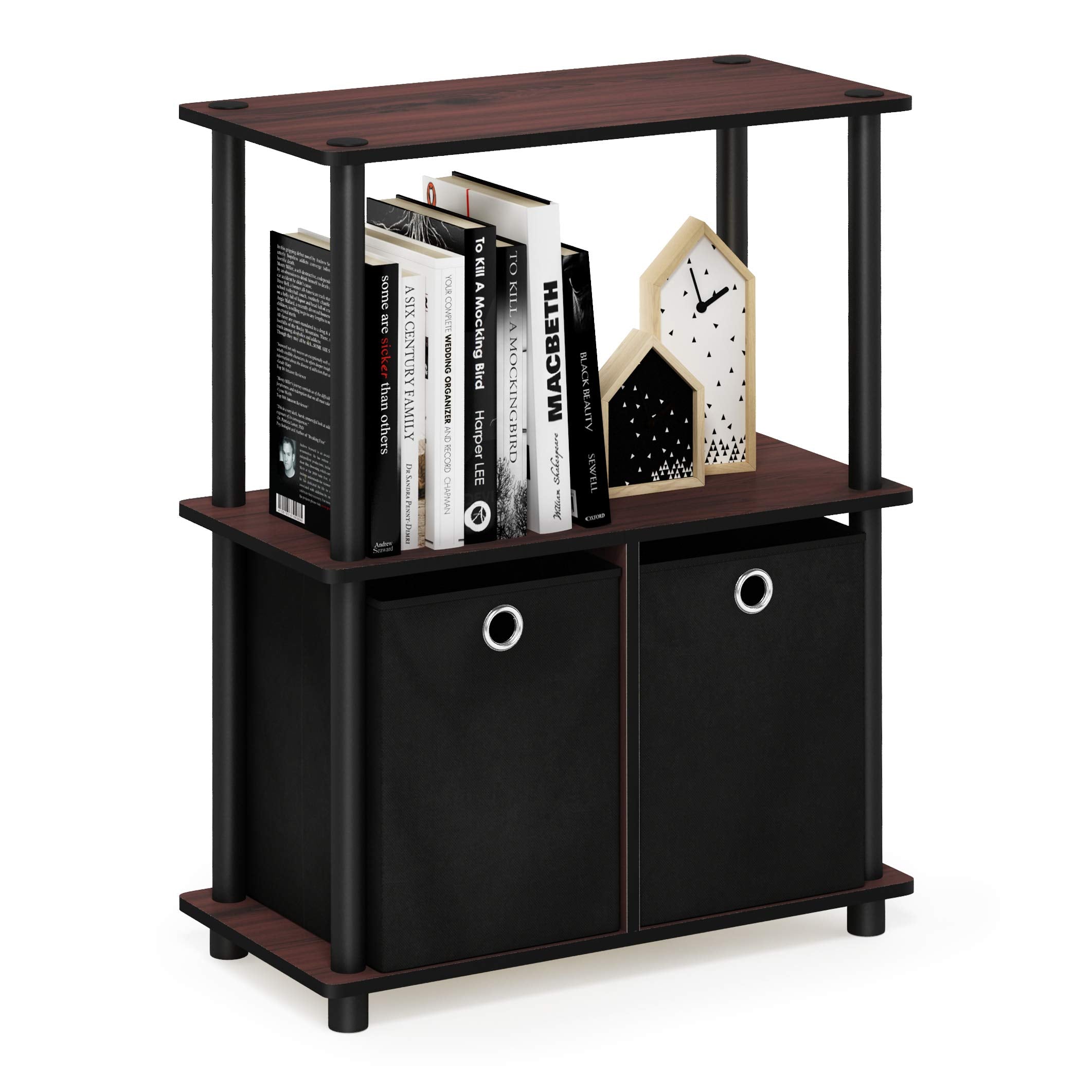 Furinno 99152DC/BK/BK Turn-N-Tube  Go Green 3-Tier Multipurpose Storage Rack Shelving Unit w/Bins, Dark Cherry/Black
