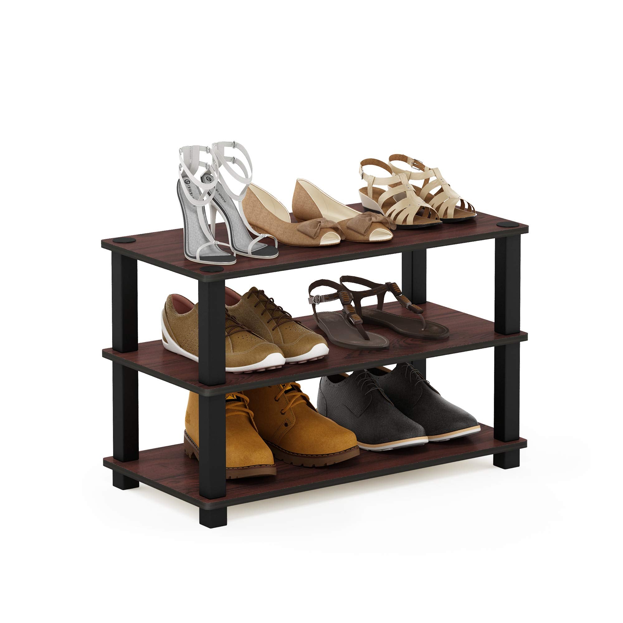 Furinno 13080DC/BK Turn-S-Tube 3-Tier Shoe Rack, Dark Cherry/Black