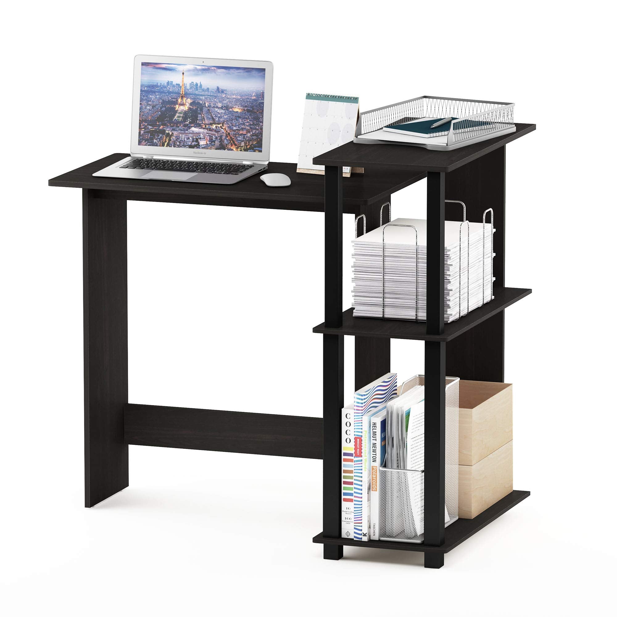 Furinno Abbott Corner Computer Desk with Bookshelf, Espresso/Black, 16086R1EX/BK