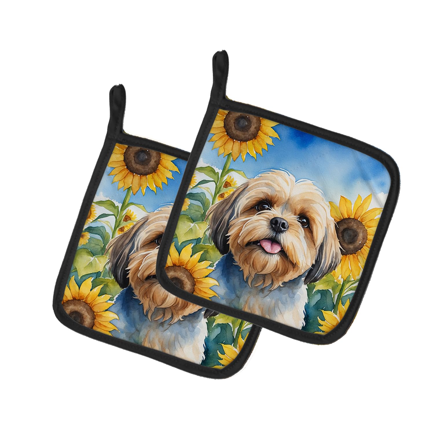 Lhasa Apso in Sunflowers Pair of Pot Holders