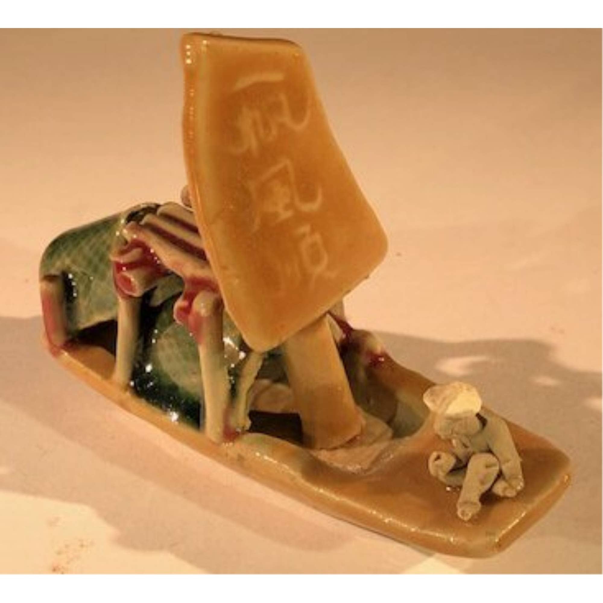 Man on Sampan Boat MediumGlazed Figurine