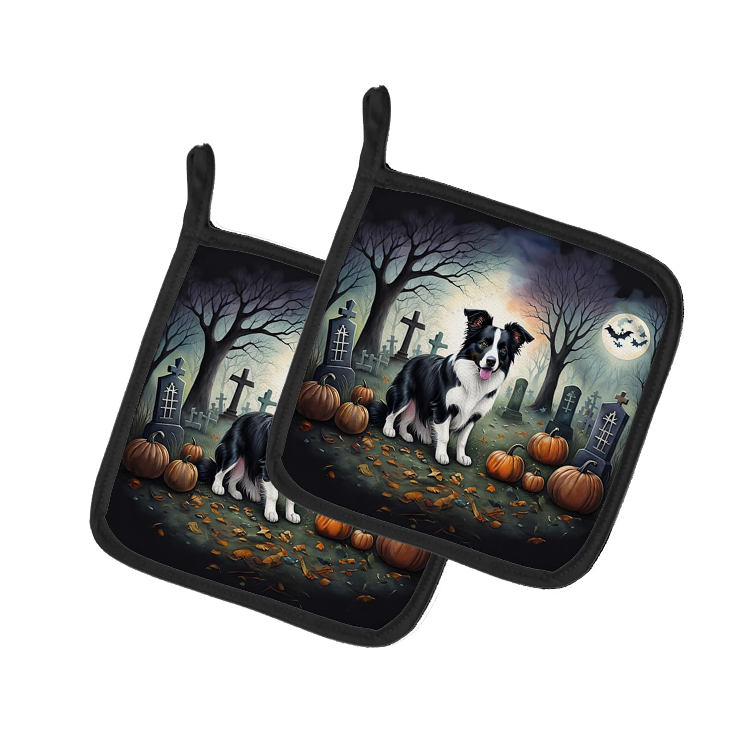 Border Collie Spooky Halloween Pair of Pot Holders