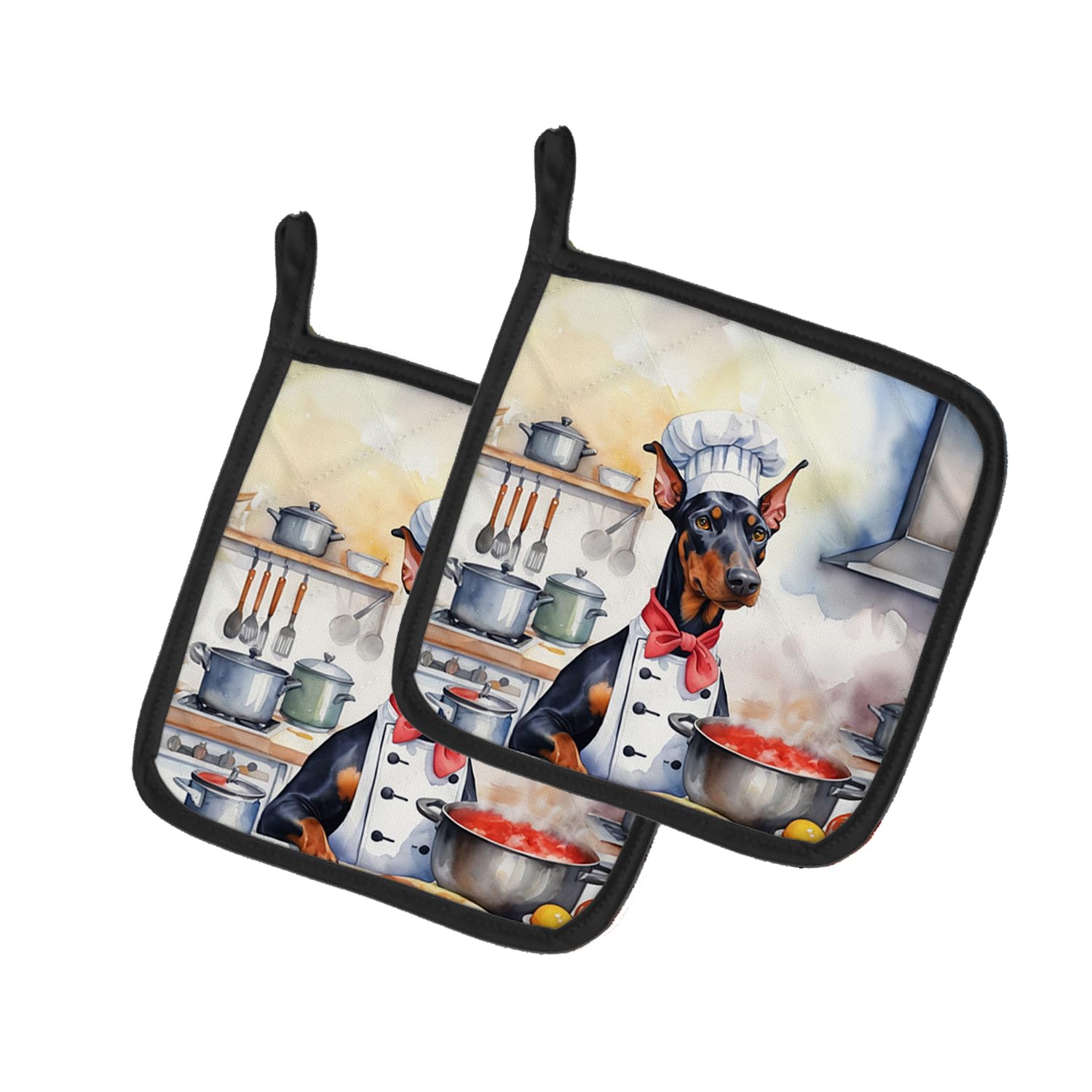 Doberman Pinscher The Chef Pair of Pot Holders