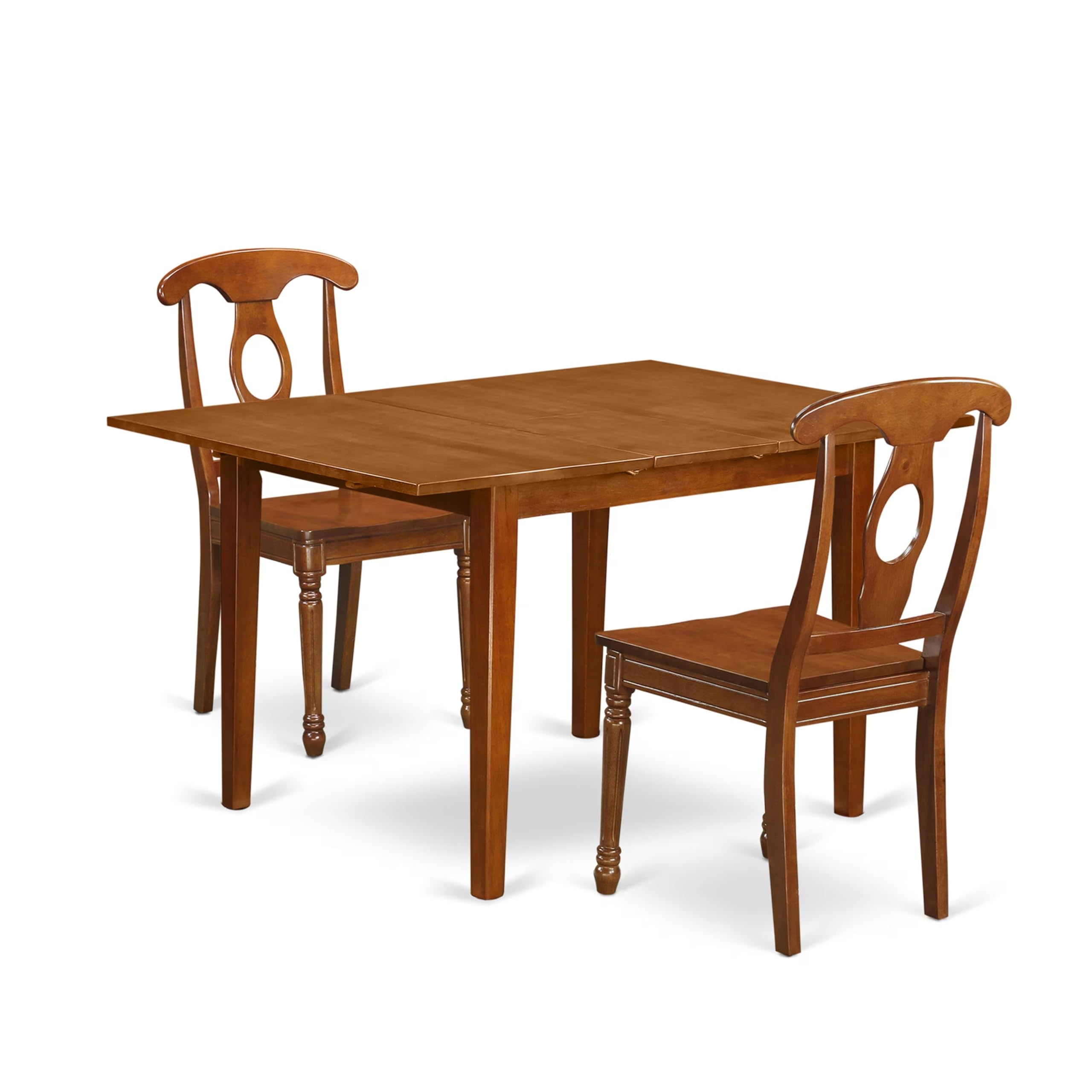 3  Pc  set  Milan  with  Leaf  and  2  Wood  dinette  Chairs  in  Saddle  Brown  .