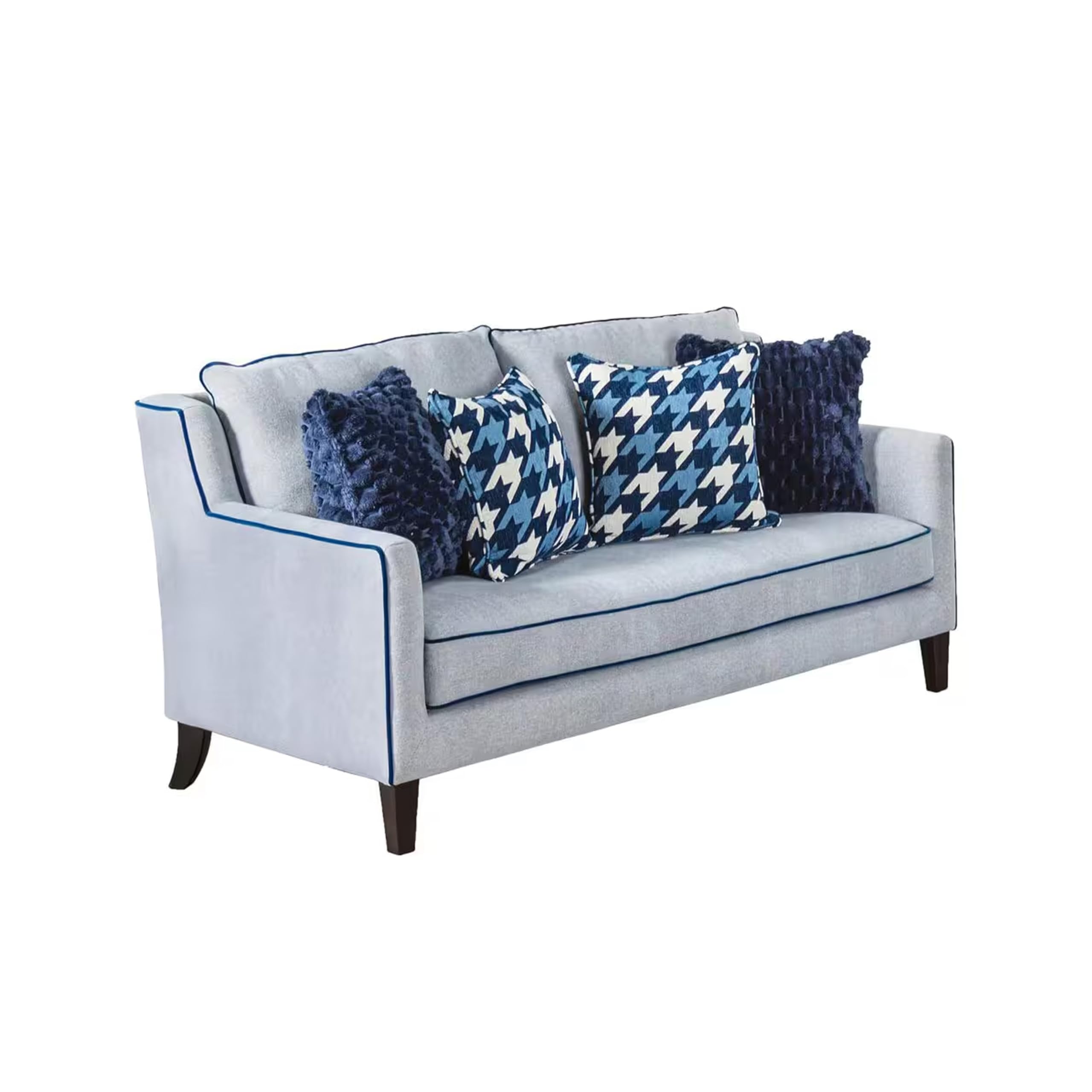 Colin Loveseat, 4 Houndstooth Pillows, Gray Blue Polyester, 68 Inch