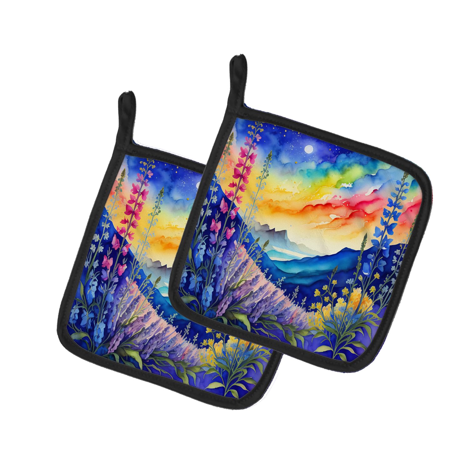 Colorful Delphinium Pair of Pot Holders