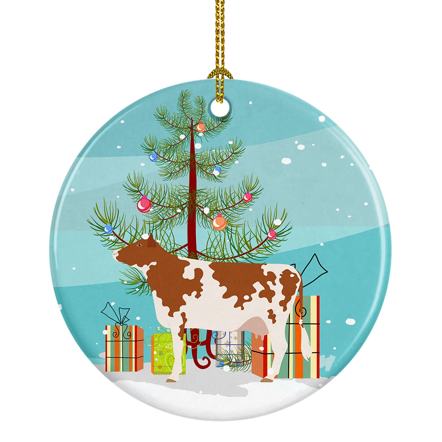 Carolines Treasures Ayrshire Cow Christmas Ceramic Ornament
