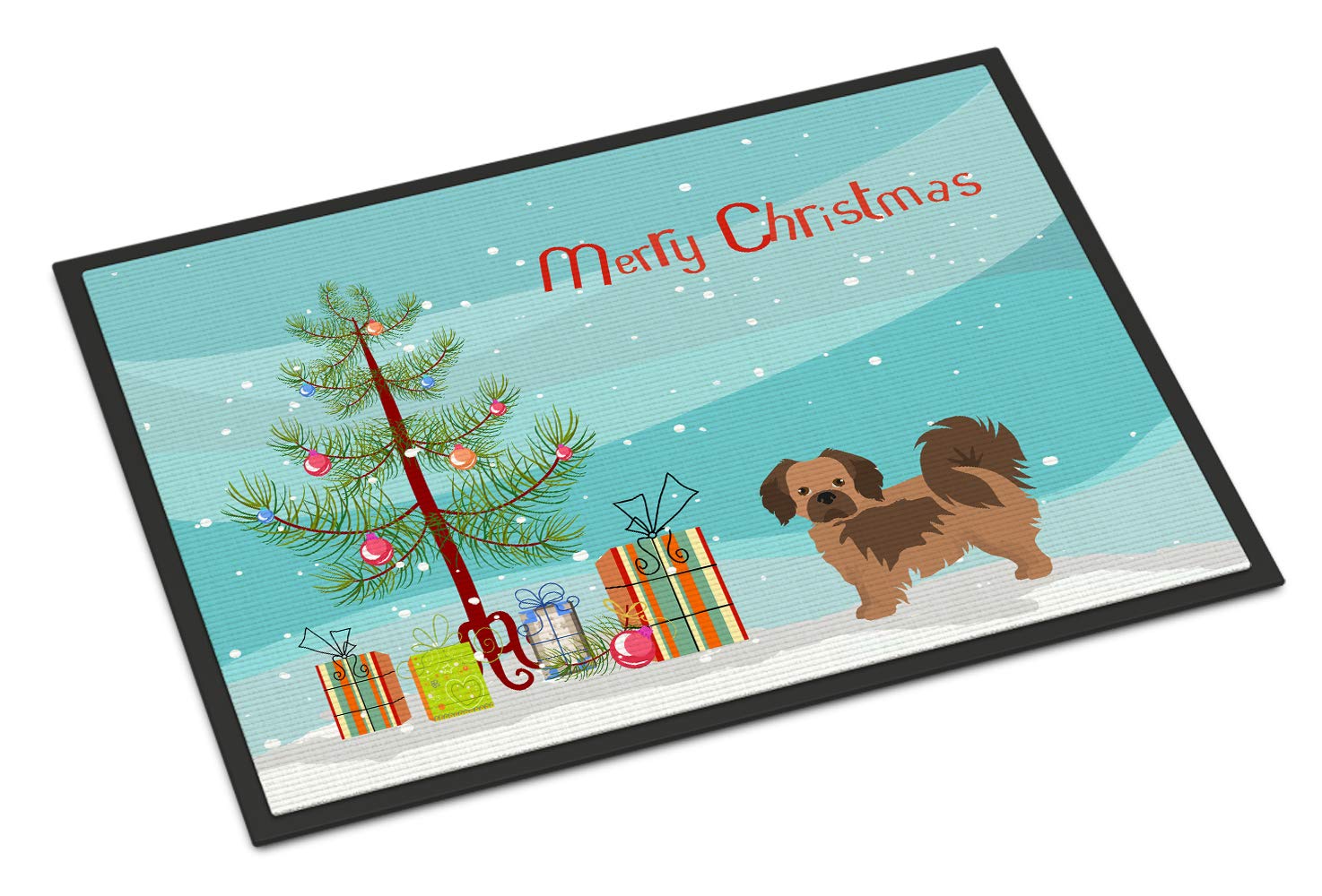 Tibetan Spaniel Christmas Tree Indoor or Outdoor Mat 18x27