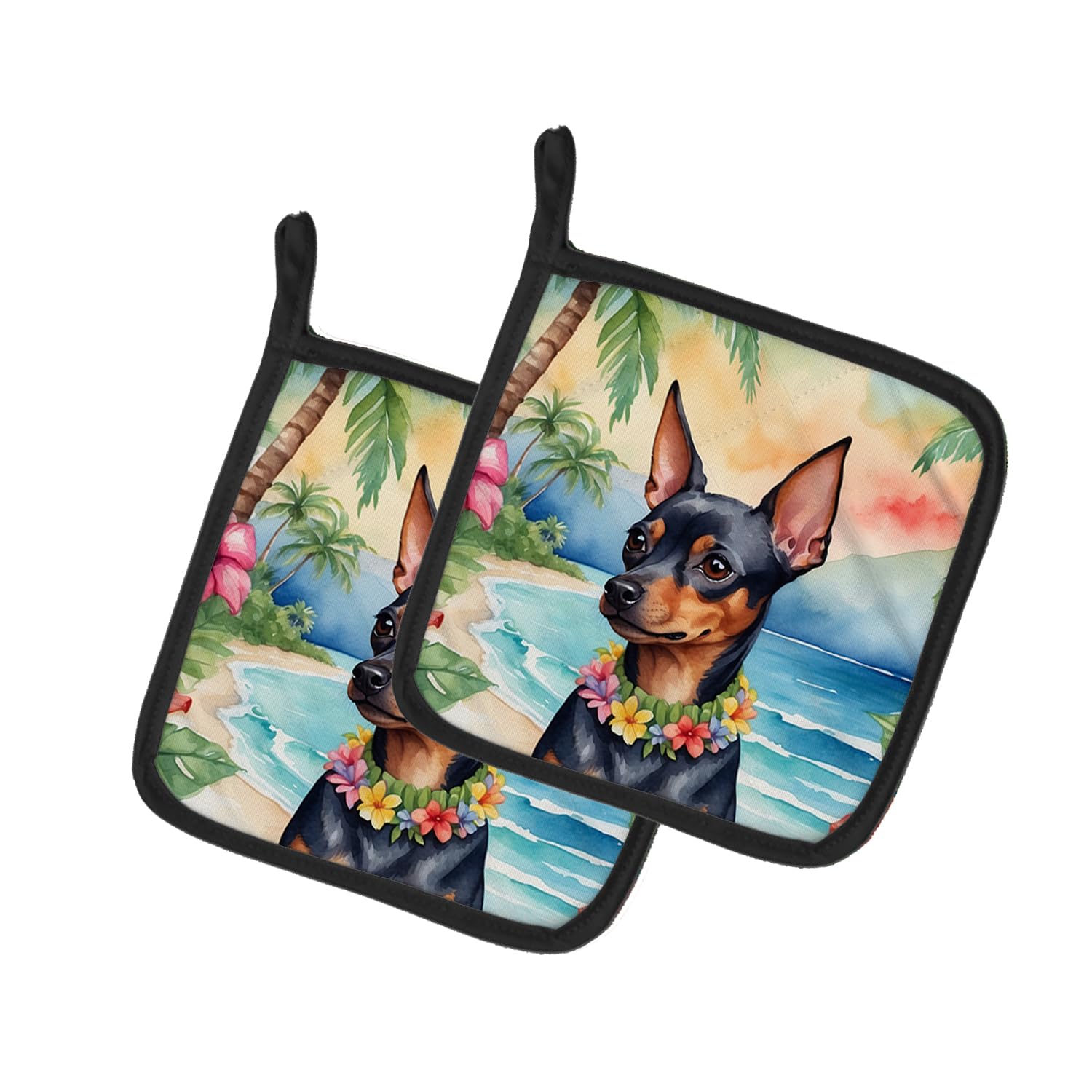 Miniature Pinscher Luau Pair of Pot Holders