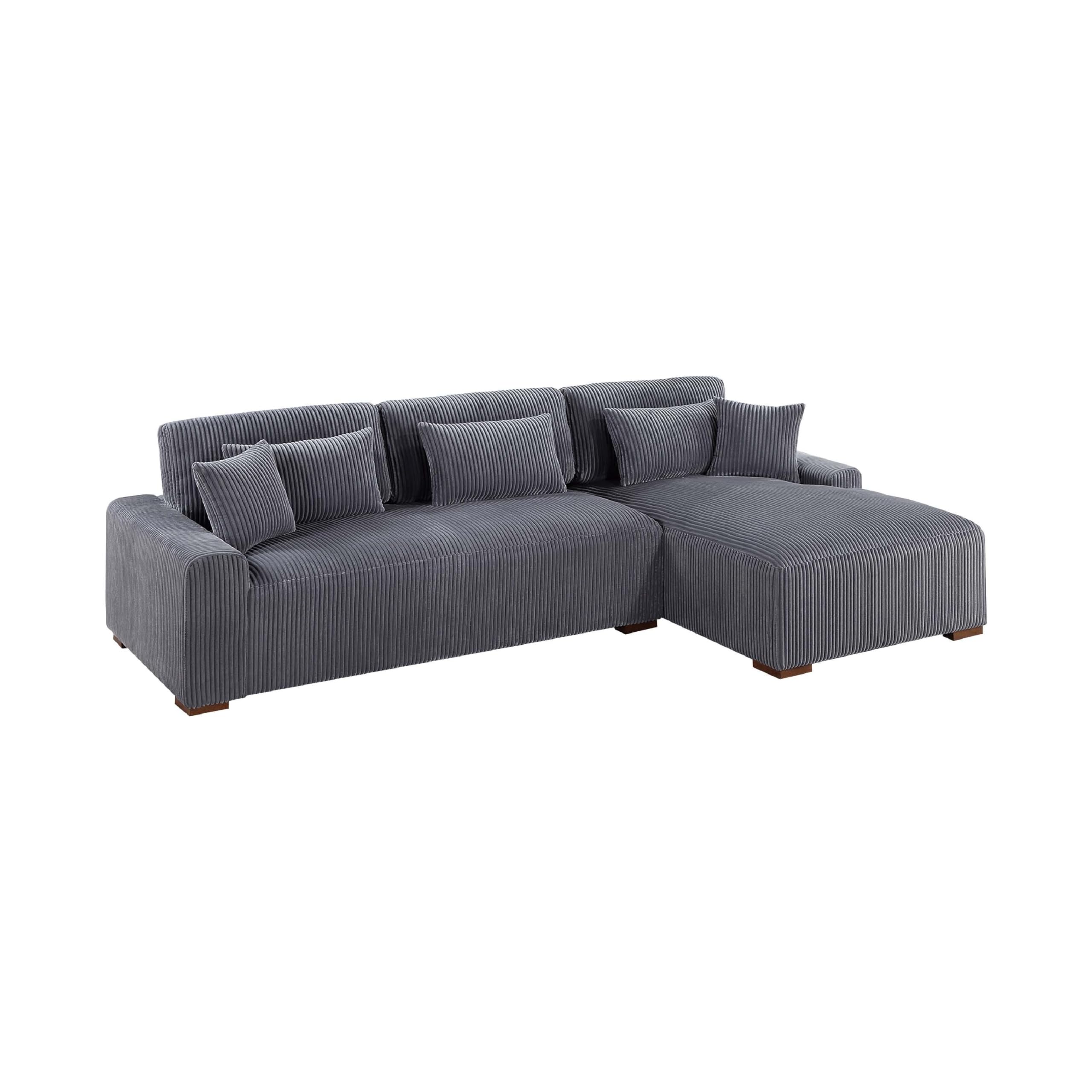 Lio 2pc XL Sectional Sofa with Chaise, 5 Throw Pillows, Gray Corduroy