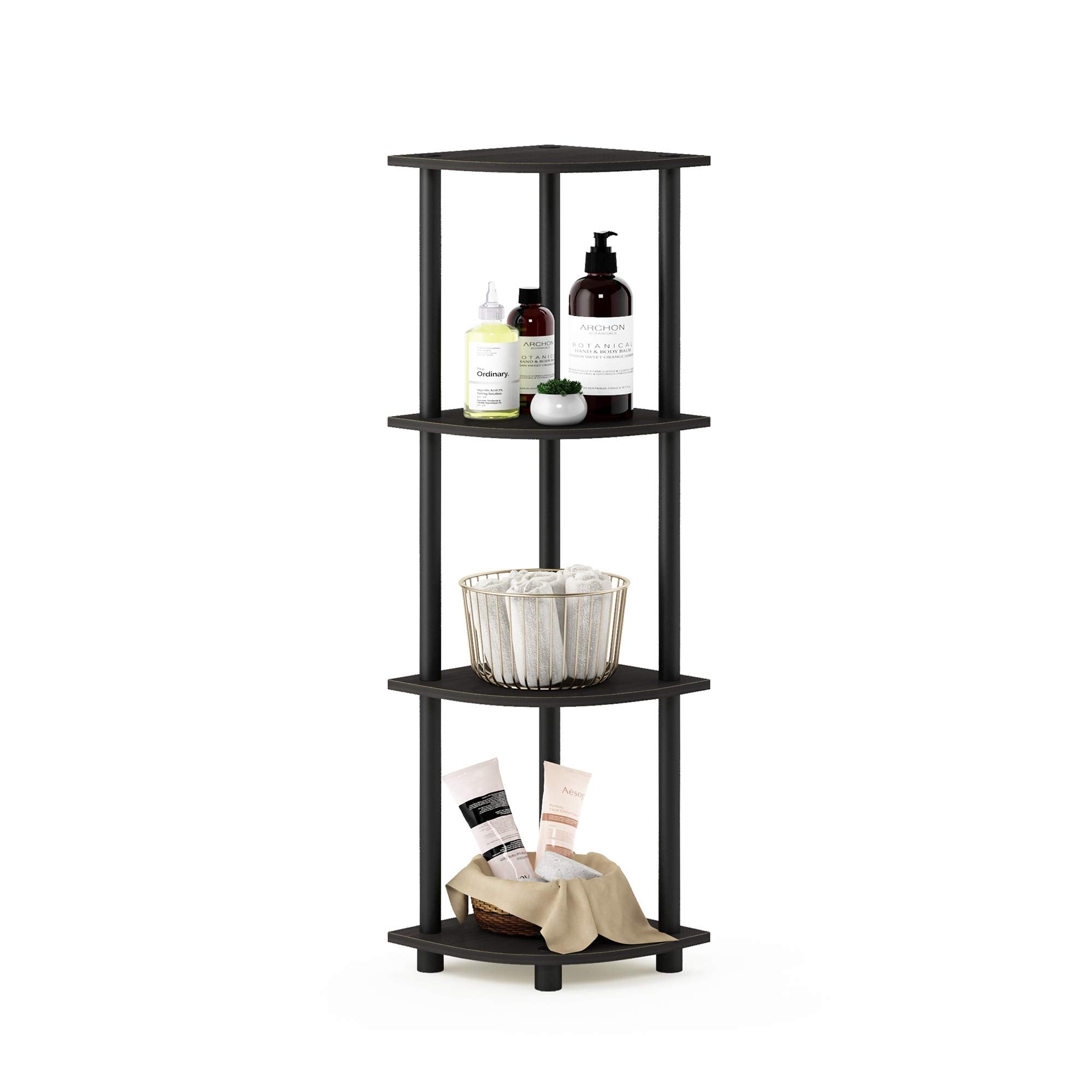 Furinno 12078EX/BK Turn-N-Tube 4-Tier Corner Display Rack Multipurpose Shelving Unit, Espresso/Black
