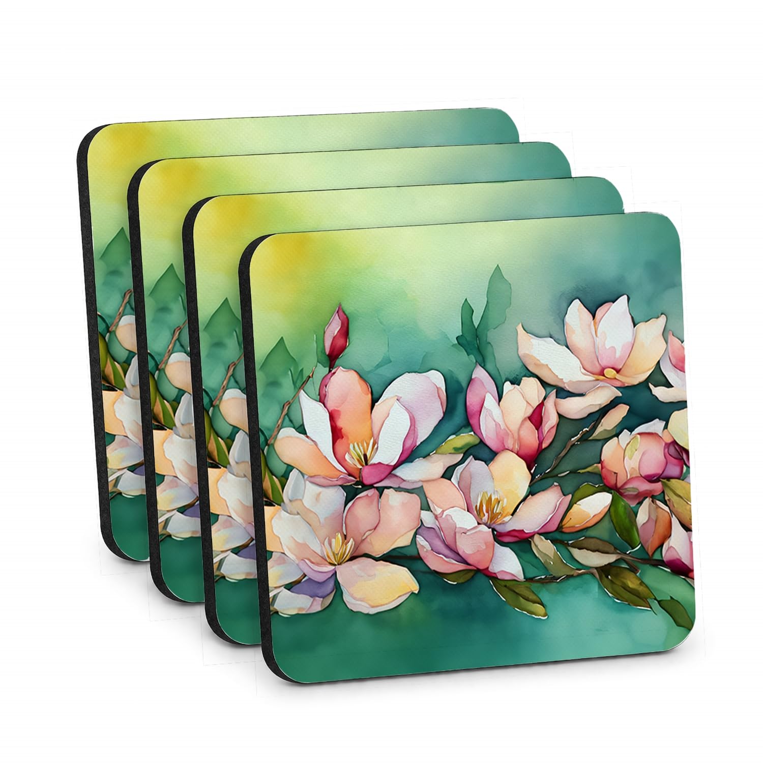 Carolines Treasures Louisiana Magnolias in Watercolor Foam Coasters Set of 4 Cup Coasters for Indoor Outdoor, Tabletop Protection, Anti Slip, Mouse pad Material