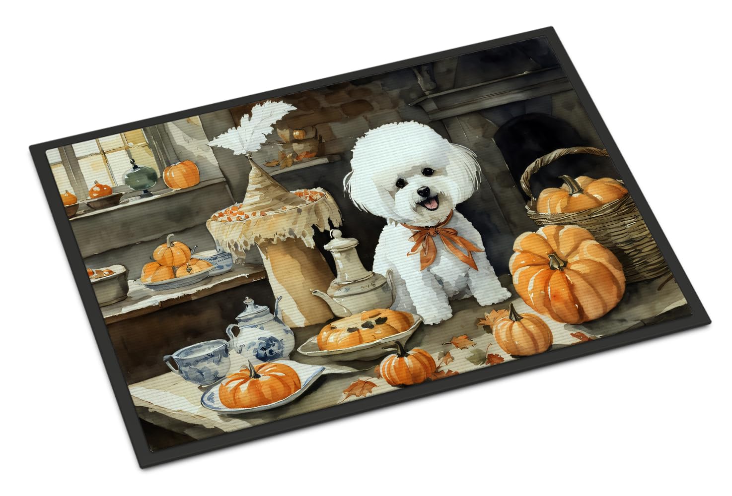 Carolines Treasures DAC1742MAT Bichon Frise Fall Kitchen Pumpkins Doormat 18x27 Front Door Mat Indoor Outdoor Rugs for Entryway, Non Slip Washable Low Pile, 18H X 27W